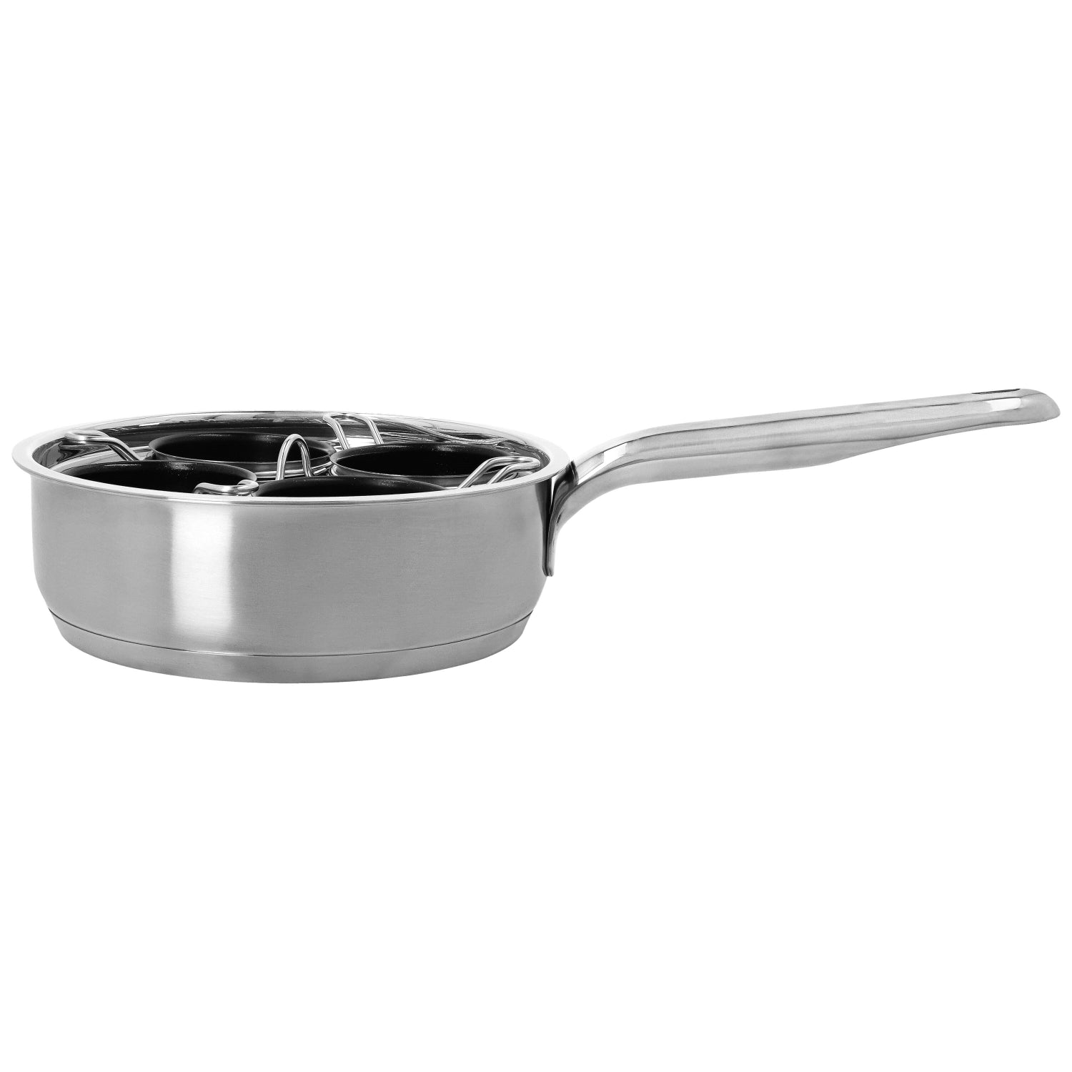 Elegante Demeyere Gourmetpfanne mit transparentem Glasdeckel, ideal für vielseitige Zubereitung und ansprechende Präsentation von Speisen.