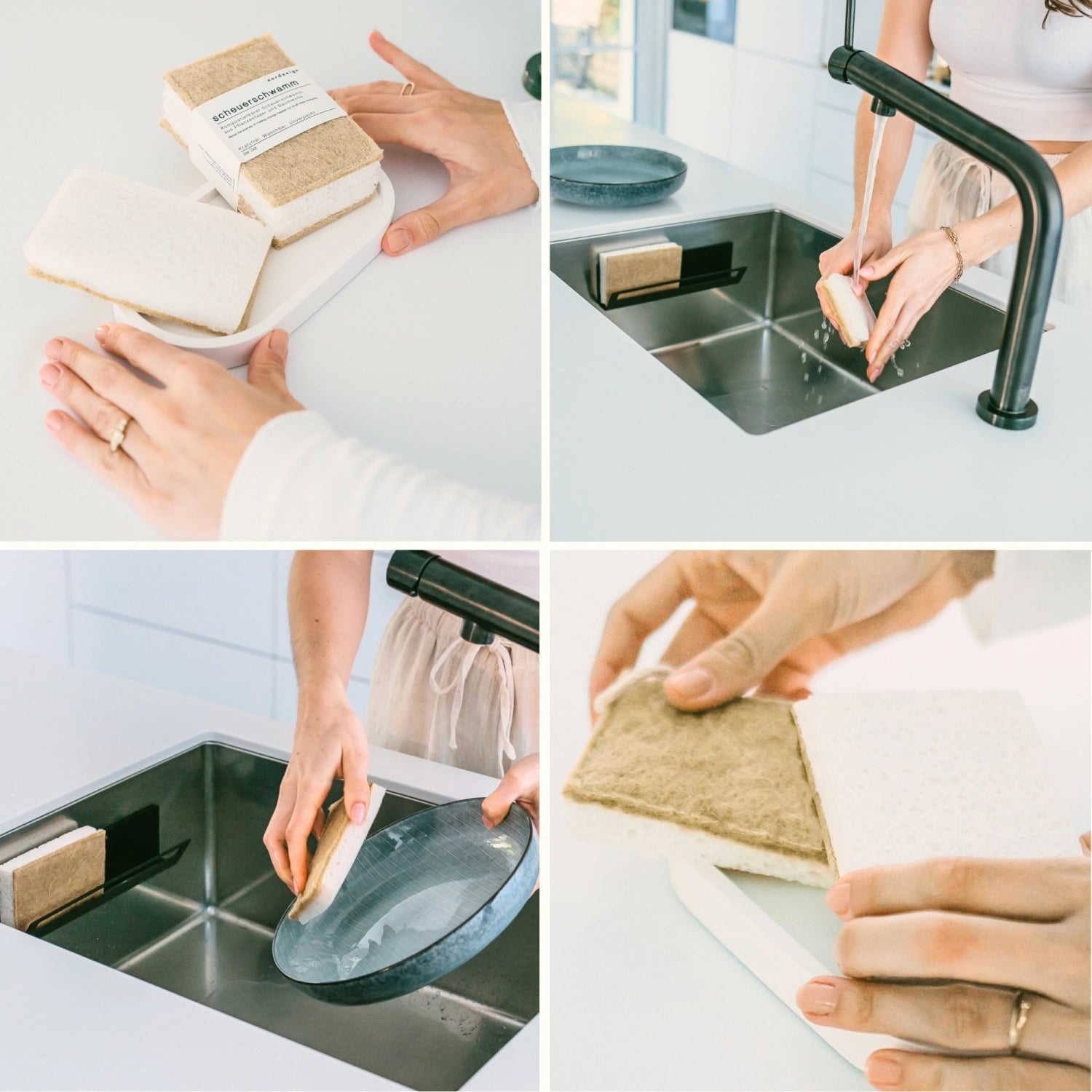 Praktisches 2er Set Scheuerschwämme (11x7x4 cm) aus nachhaltiger Zellulose und Sisalfaser, ideal für effektive Reinigung in der Küche.