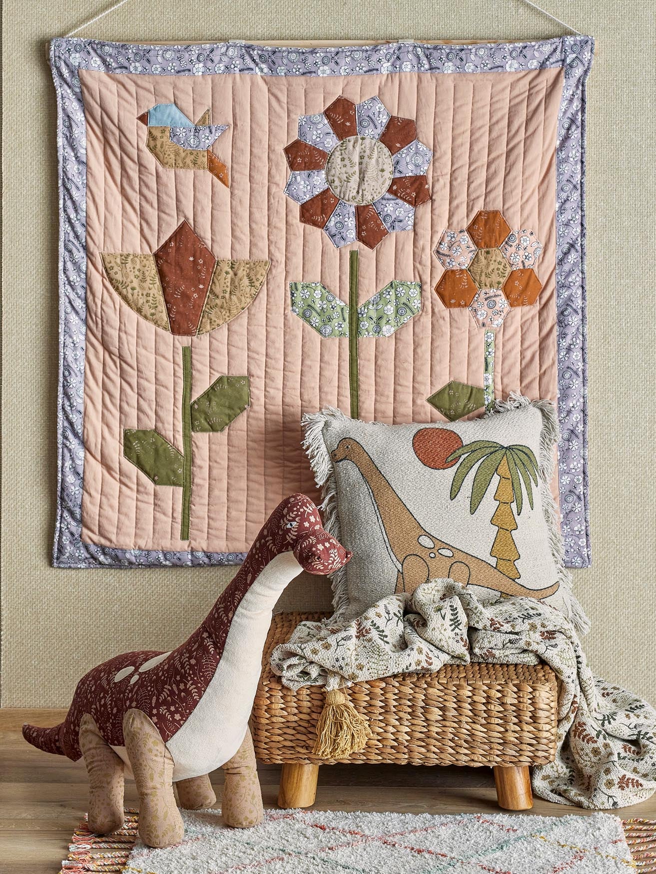 Momo Kuscheltier, braun, Leinen – Charmanter Dino von Bloomingville Mini.