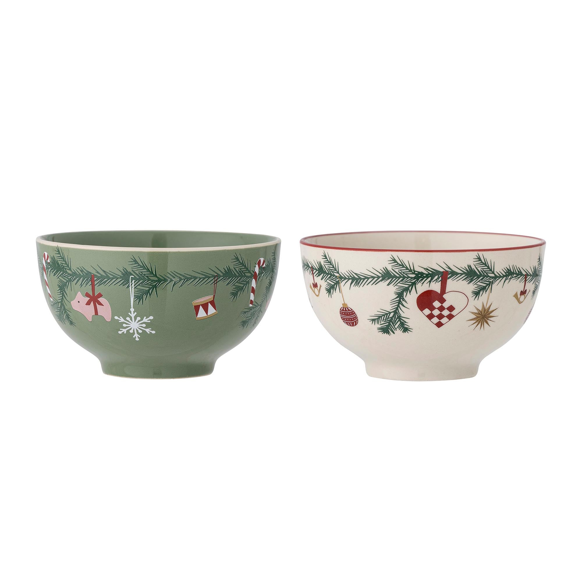 Elegante grüne Yule Schale aus Steingut von Bloomingville, ideal für festliche Dekoration und Servieren von Speisen.