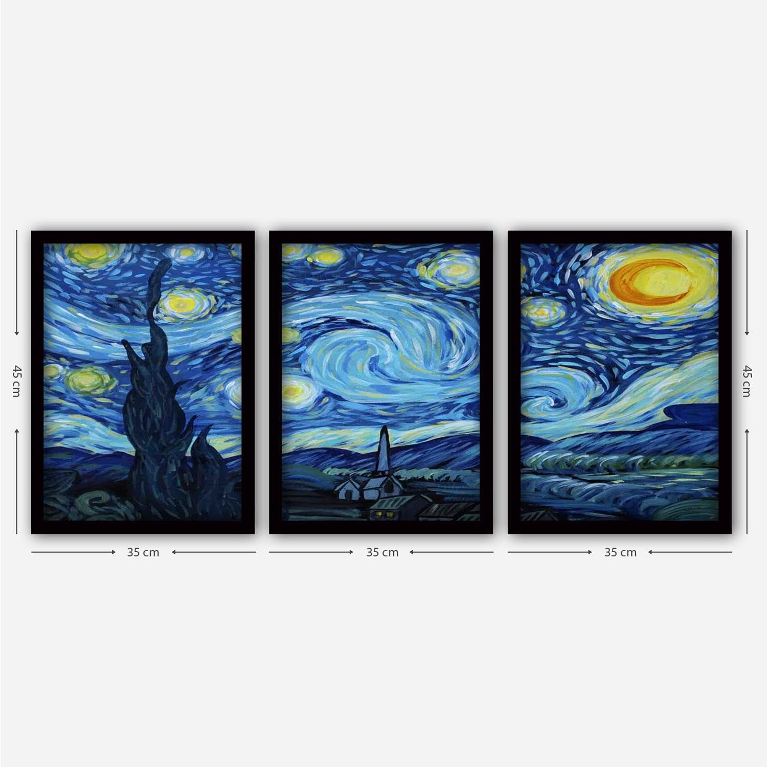 Verleihen Sie Ihrem Zuhause mit unserem 3-teiligen, gerahmten Van Gogh Kunstwerk einen Hauch von Eleganz und künstlerischem Flair. Ideal für jeden Raum!
