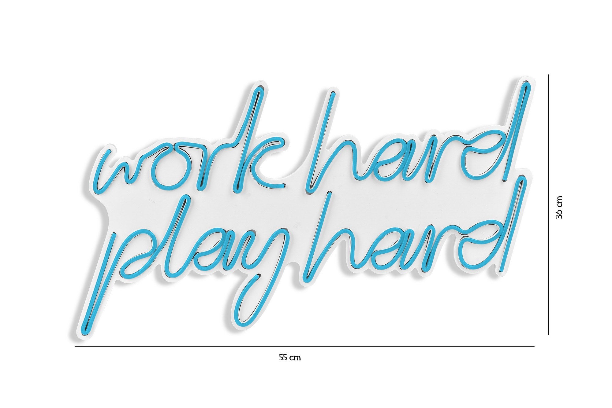 Moderne blaue Wandleuchte "Work Hard Play Hard" von Wallity, ideal für stilvolle Akzente in jedem Raum. Flexibel und wasserdicht.