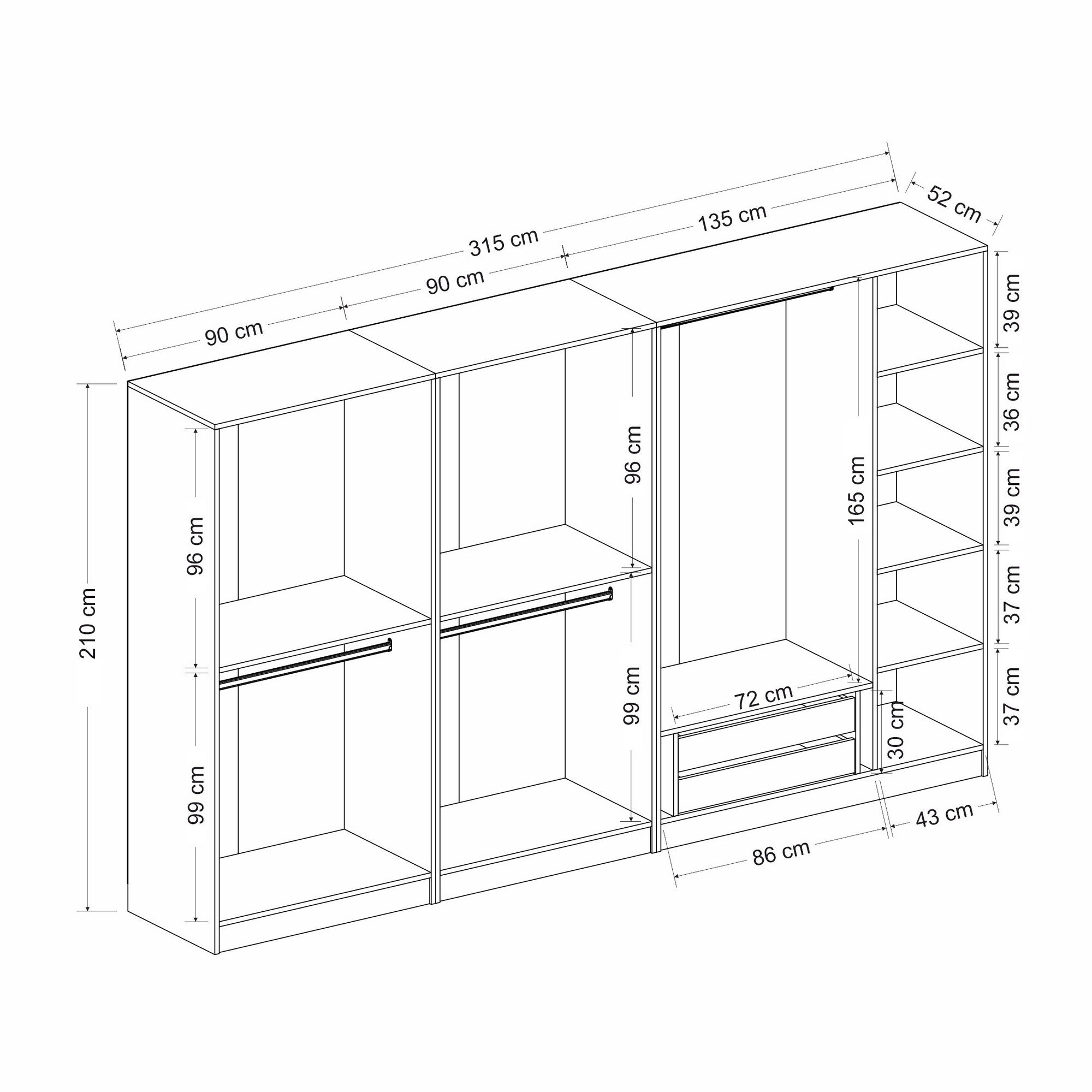 Moderner Drehtürenschrank Kale in Anthrazit Schwarz von Hanah Home, ideal für stilvolle und funktionale Aufbewahrungslösungen.