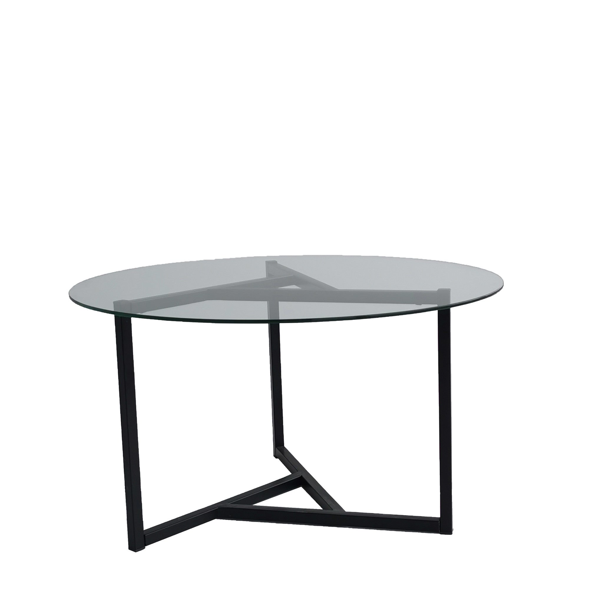 Erleben Sie den Trio Sofatisch von Hanah Home – ein stilvoller Couchtisch aus transparentem Glas und schwarzem Metall, der jedem Raum Eleganz verleiht.