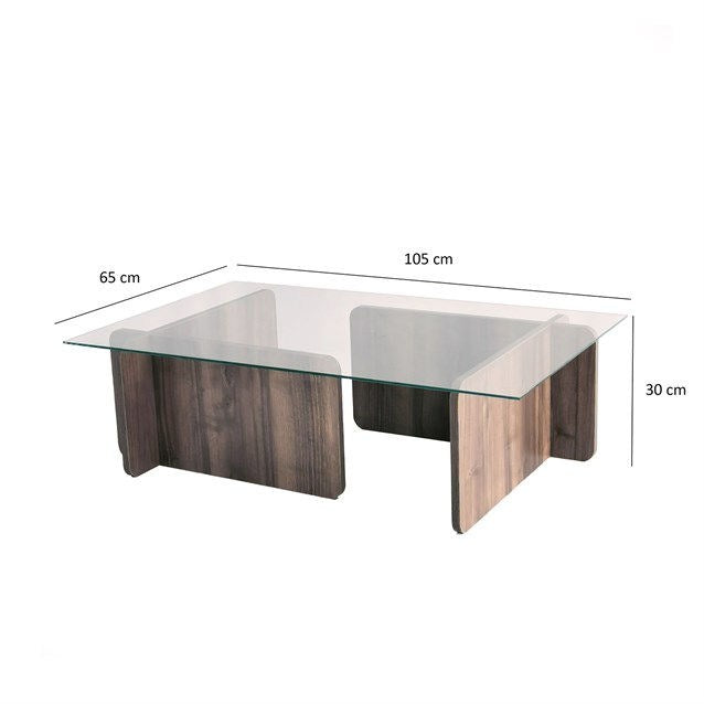 Stylischer Escape Sofatisch von Hanah Home in edlem Walnuss-Finish: Robuste Materialien und modernes Design schaffen eine einladende Atmosphäre in jedem Wohnraum.