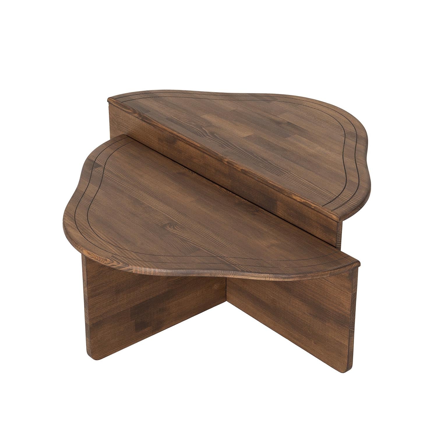 Entdecken Sie den Altopiano Sofatisch von Hanah Home in luxuriöser Walnussfarbe – ein elegantes, robustes Möbelstück aus 100% massivem Kiefernholz, das jeden Raum aufwertet.