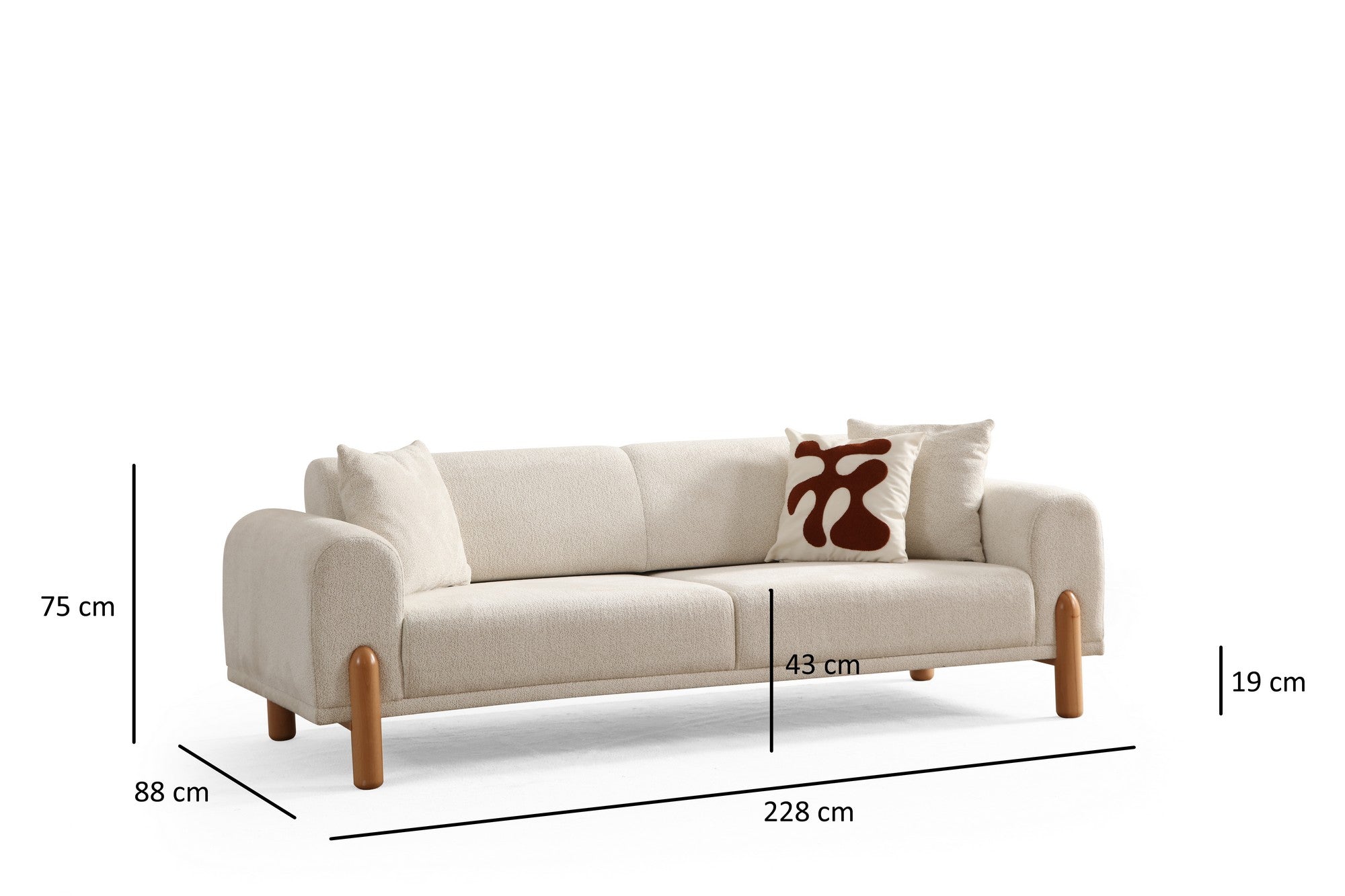 Modernes Lyke 3-Sitzer Bettsofa in sanftem Sahne-Ton, ideal für gemütliche Stunden und stilvolle Einrichtung von Atelier Del Sofa.
