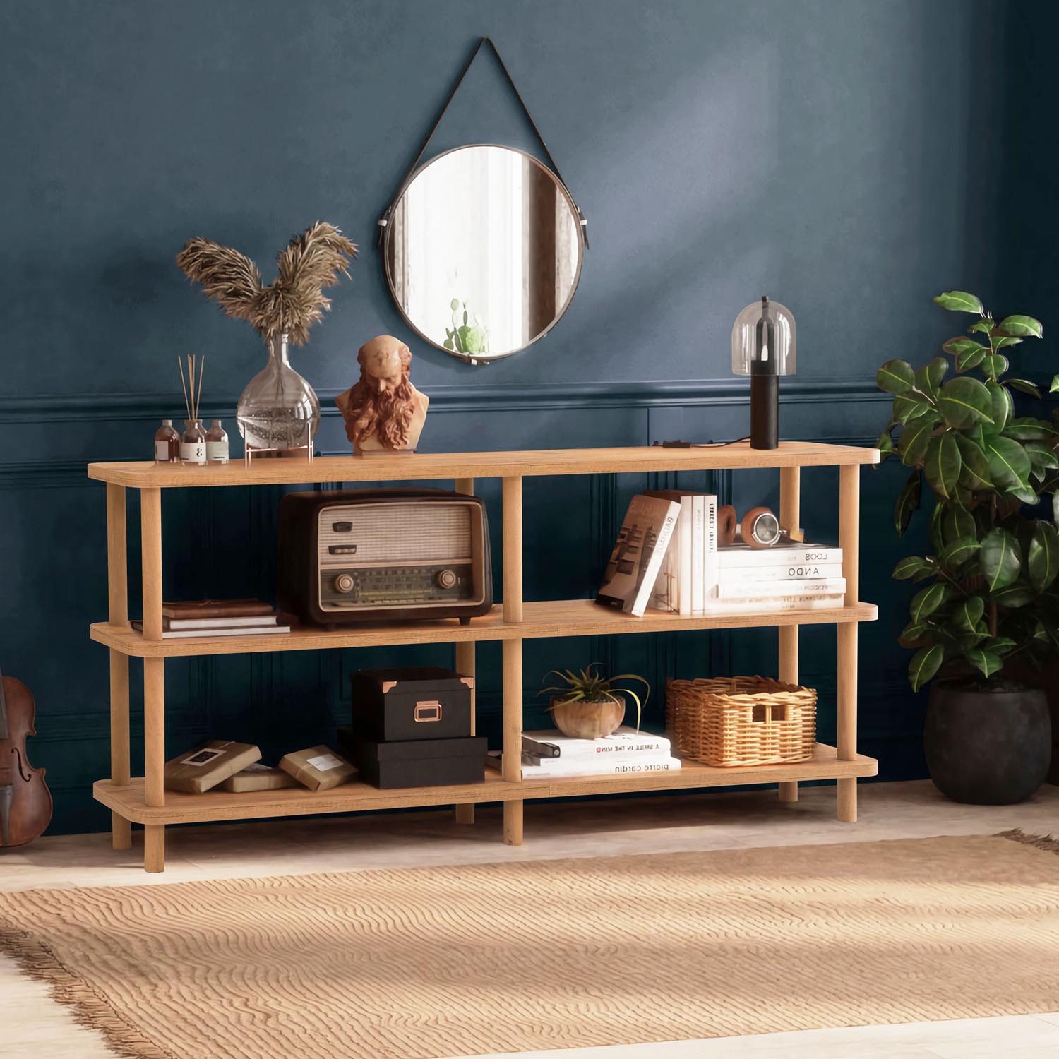 Entdecken Sie das elegante Raca Bücherregal in Atlantischer Kiefer von Hanah Home – stilvoll, robust und einfach zu montieren!