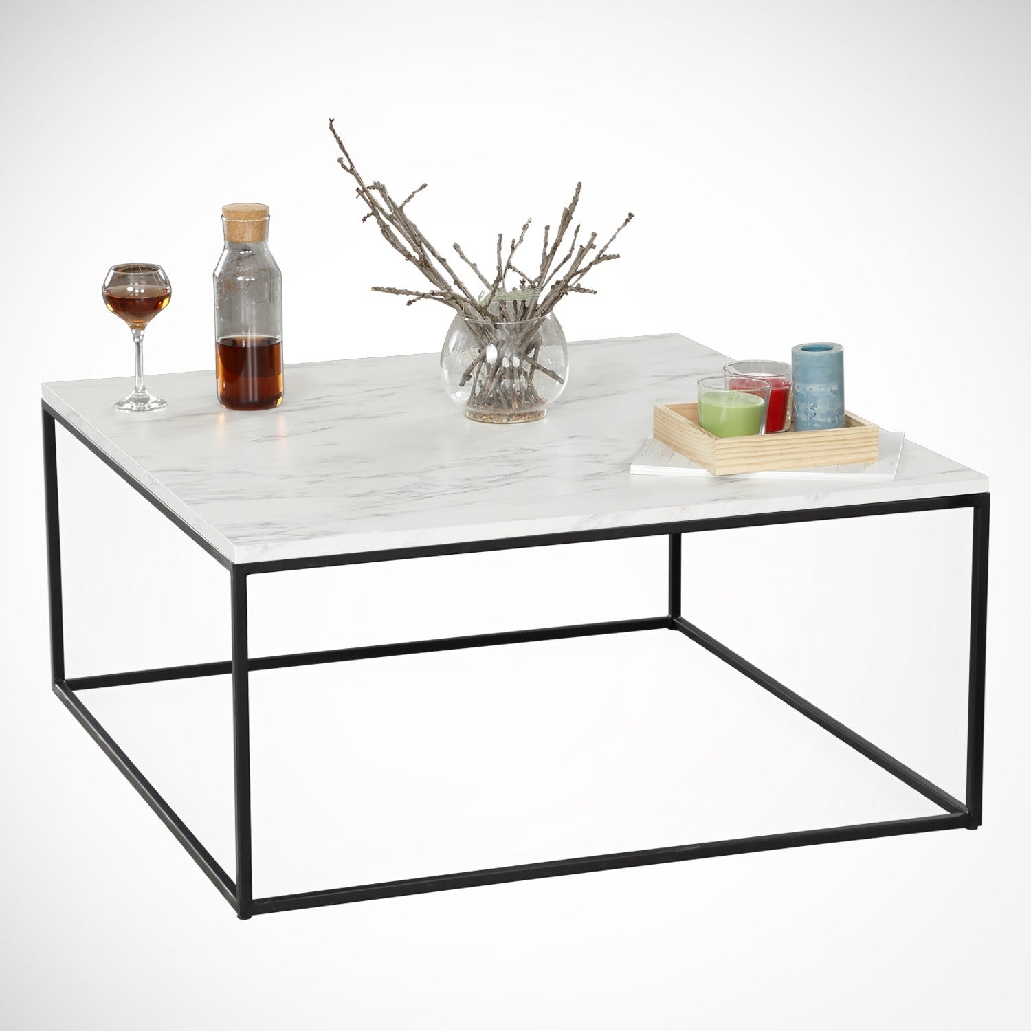 Eleganter Poly Sofatisch in Weiß Schwarz von Hanah Home. Hochwertige Materialien und modernes Design für Ihr stilvolles Wohnzimmer.