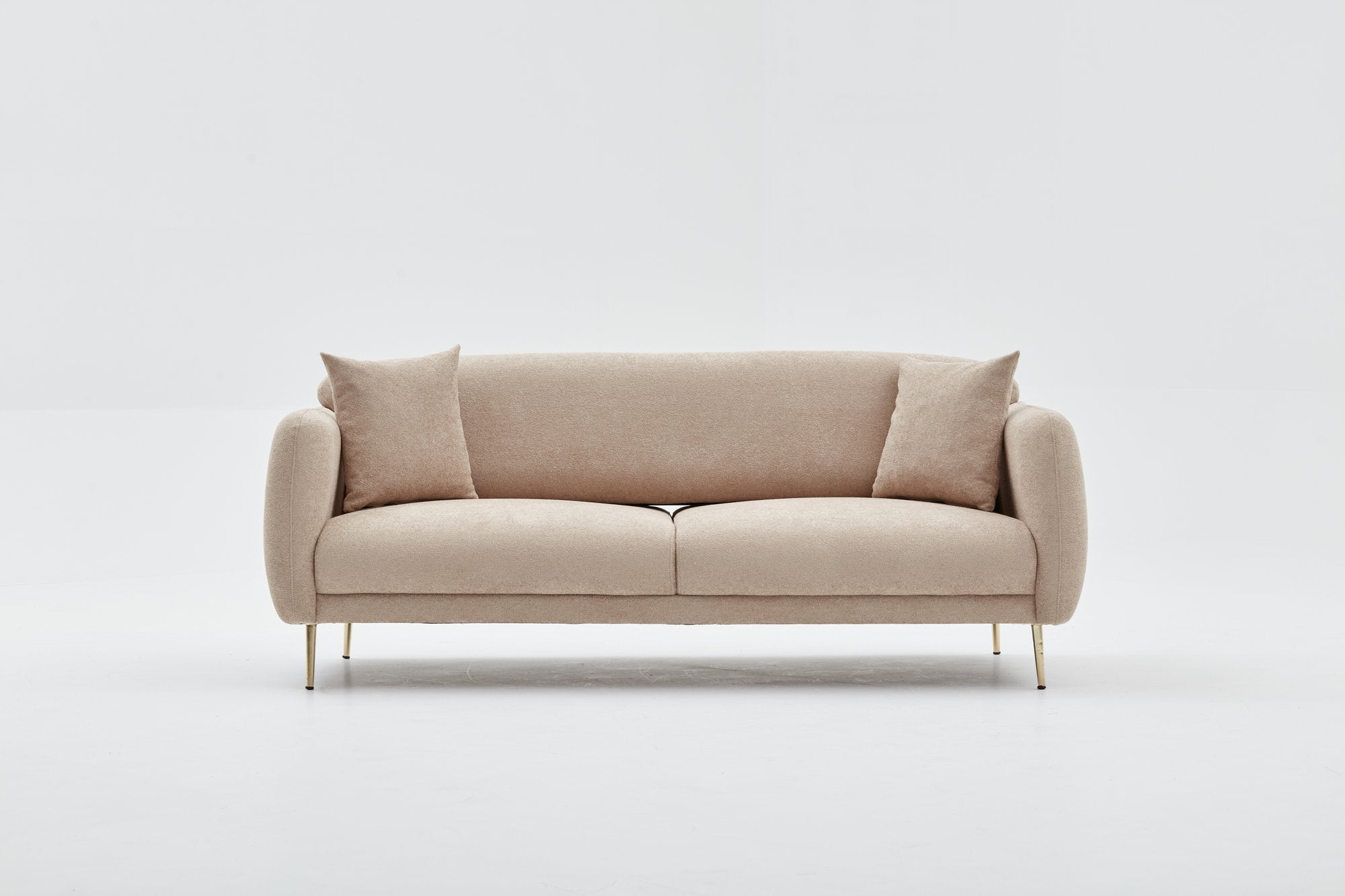 Eleganter Sessel Simena in Beige von Atelier Del Sofa, gefertigt aus robustem Buchenholz und weichem Stoff für höchsten Komfort.