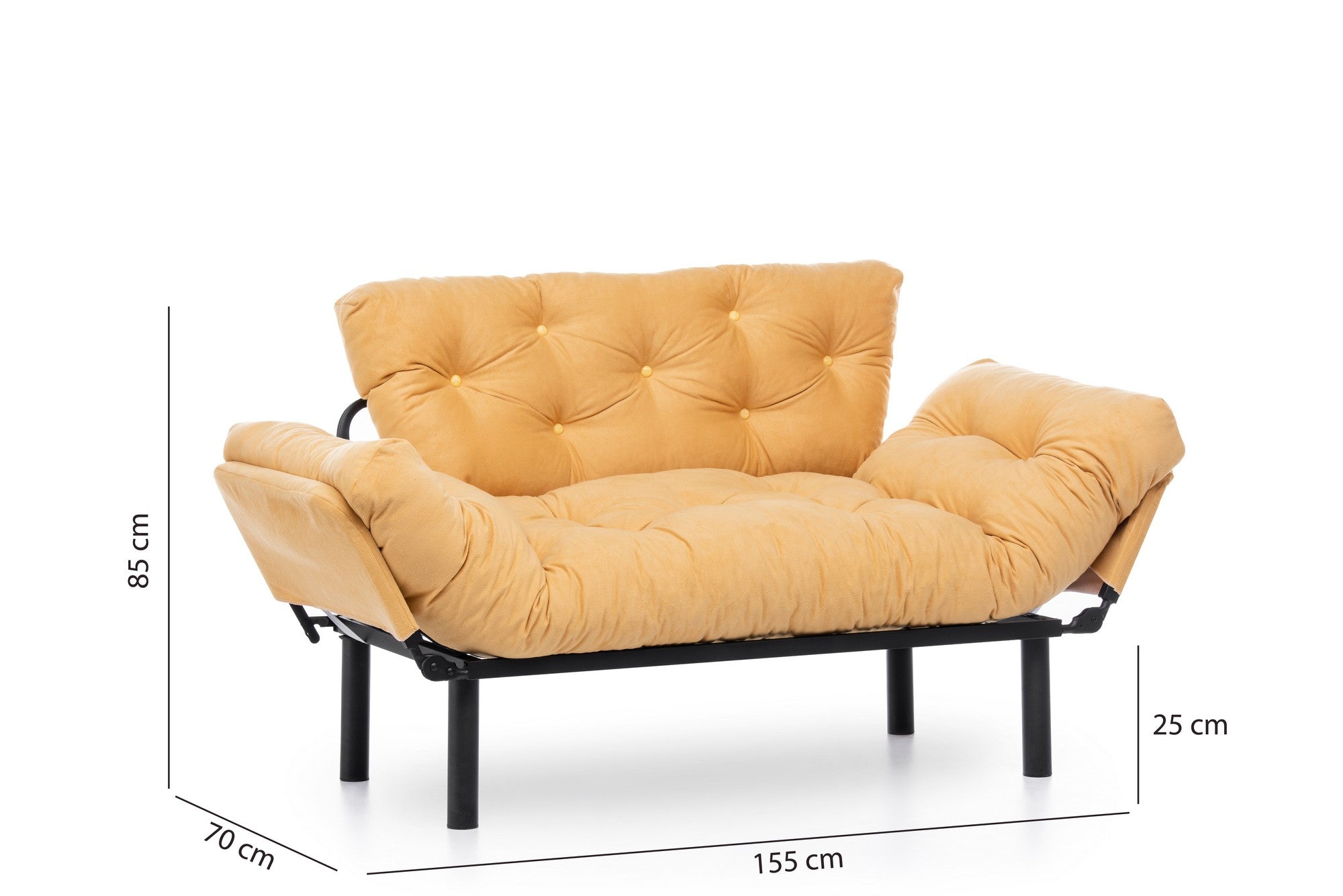 Entdecken Sie das Nitta Bettsofa in strahlendem Senfgelb – ein elegantes 2-Sitzer Sofa, das sich perfekt für jeden Wohnraum eignet.