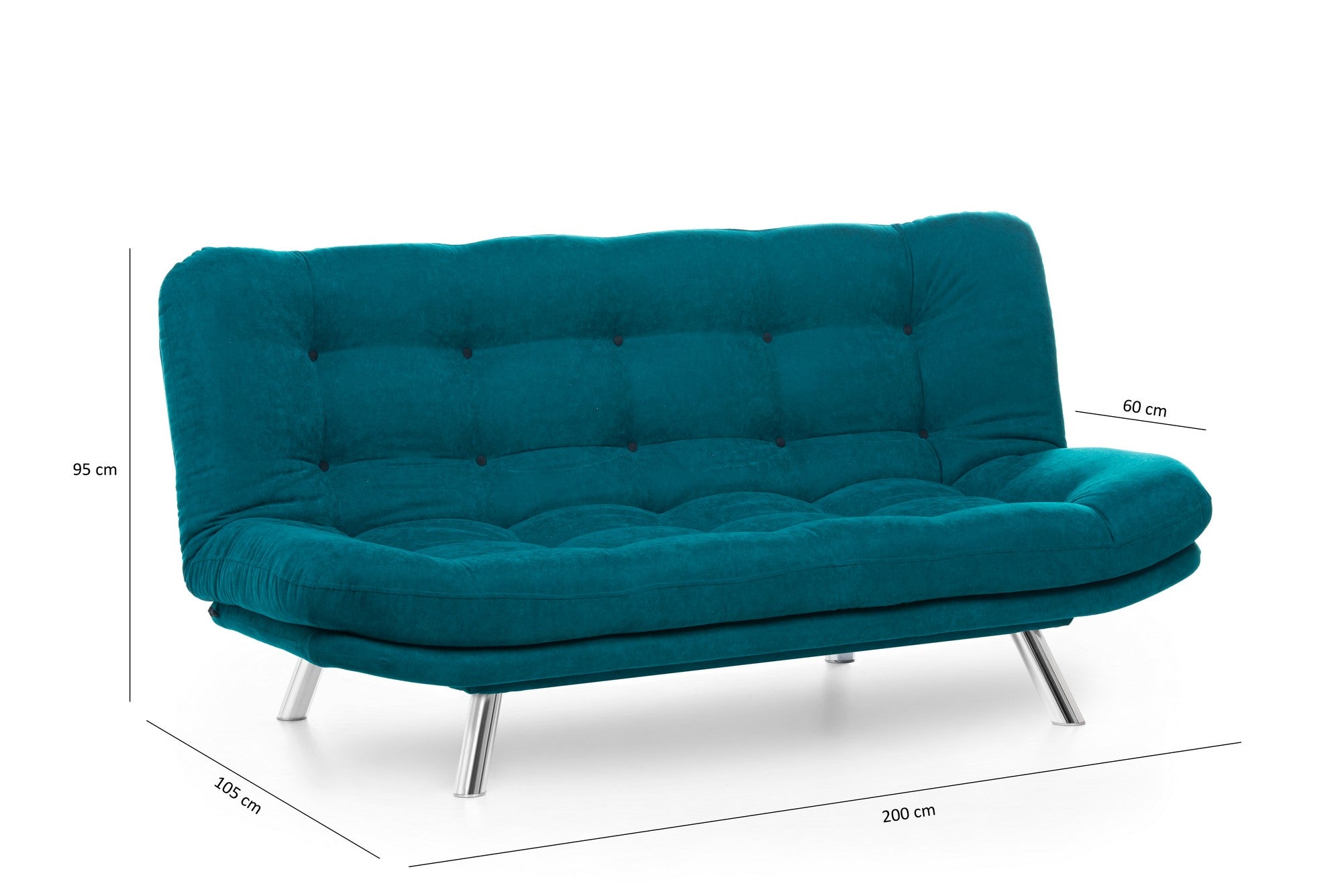 Elegantes Misa Sofabed in tiefem Petrolgrün – vielseitiges Bettsofa für stilvolle Wohnräume und komfortable Übernachtungen.