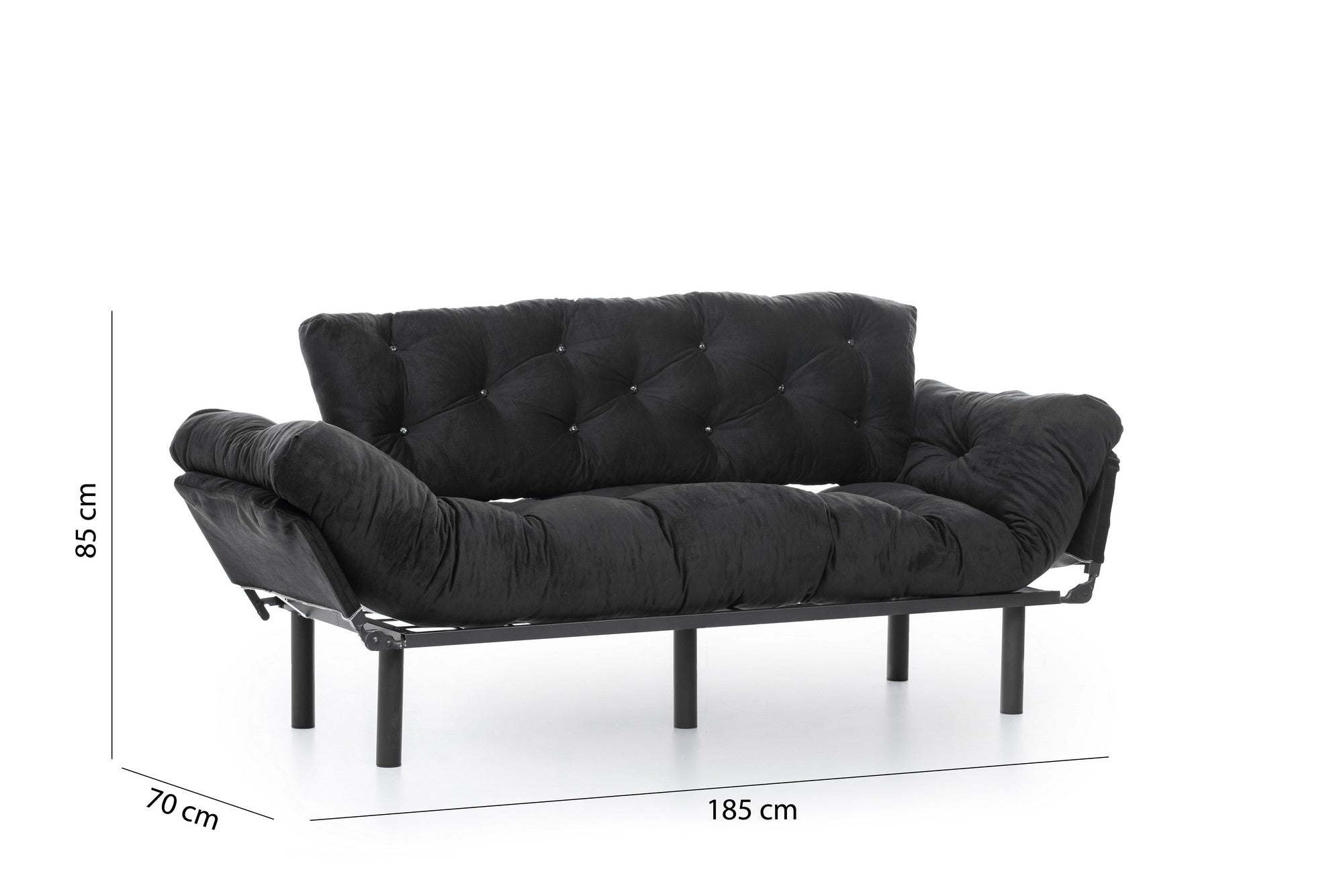 Elegantes Nitta Triple Bettsofa in Schwarz, perfekt für gemütliche Wohnzimmer und als praktische Schlafgelegenheit für Gäste.