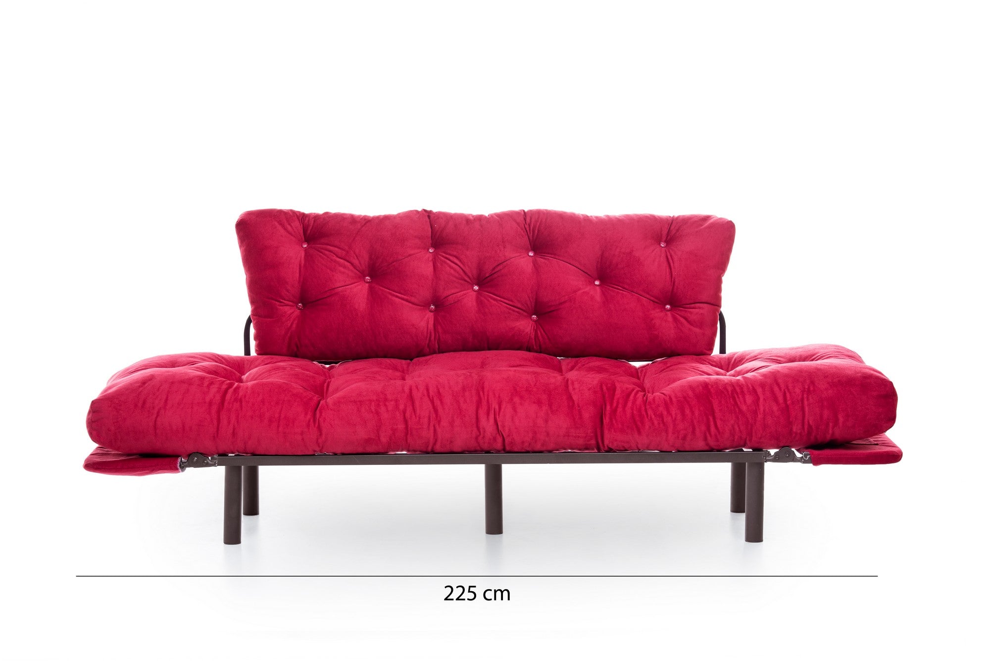 Stylisches Nitta Triple Bettsofa in tiefem Maroon, perfekt für moderne Wohnräume und als komfortable Schlafgelegenheit für Übernachtungsgäste.