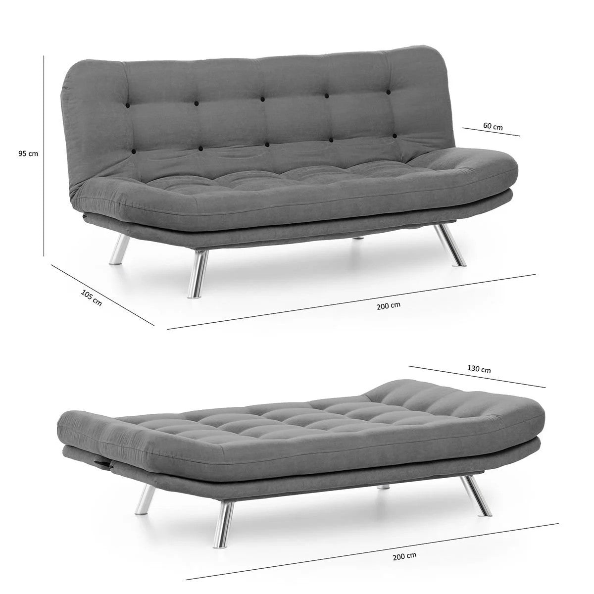 Stylisches Misa Sofabed in Schwarz von Atelier Del Sofa – vielseitig einsetzbar als Sofa und Bett für jeden Raum.