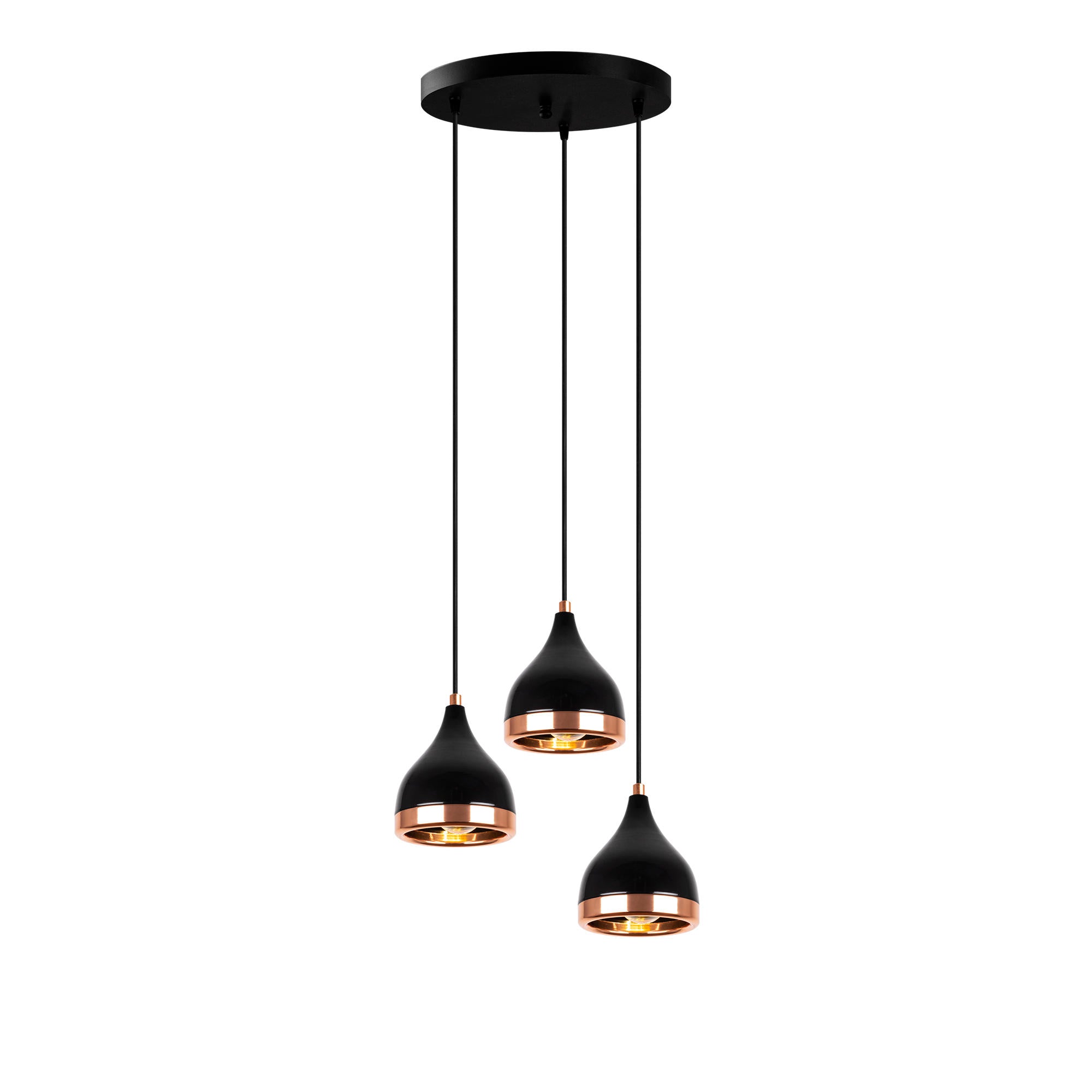 Verleihen Sie Ihrem Raum mit der Yıldo Pendelleuchte von Opviq in edlem Schwarz und Kupfer einen Hauch von Luxus und modernem Flair.