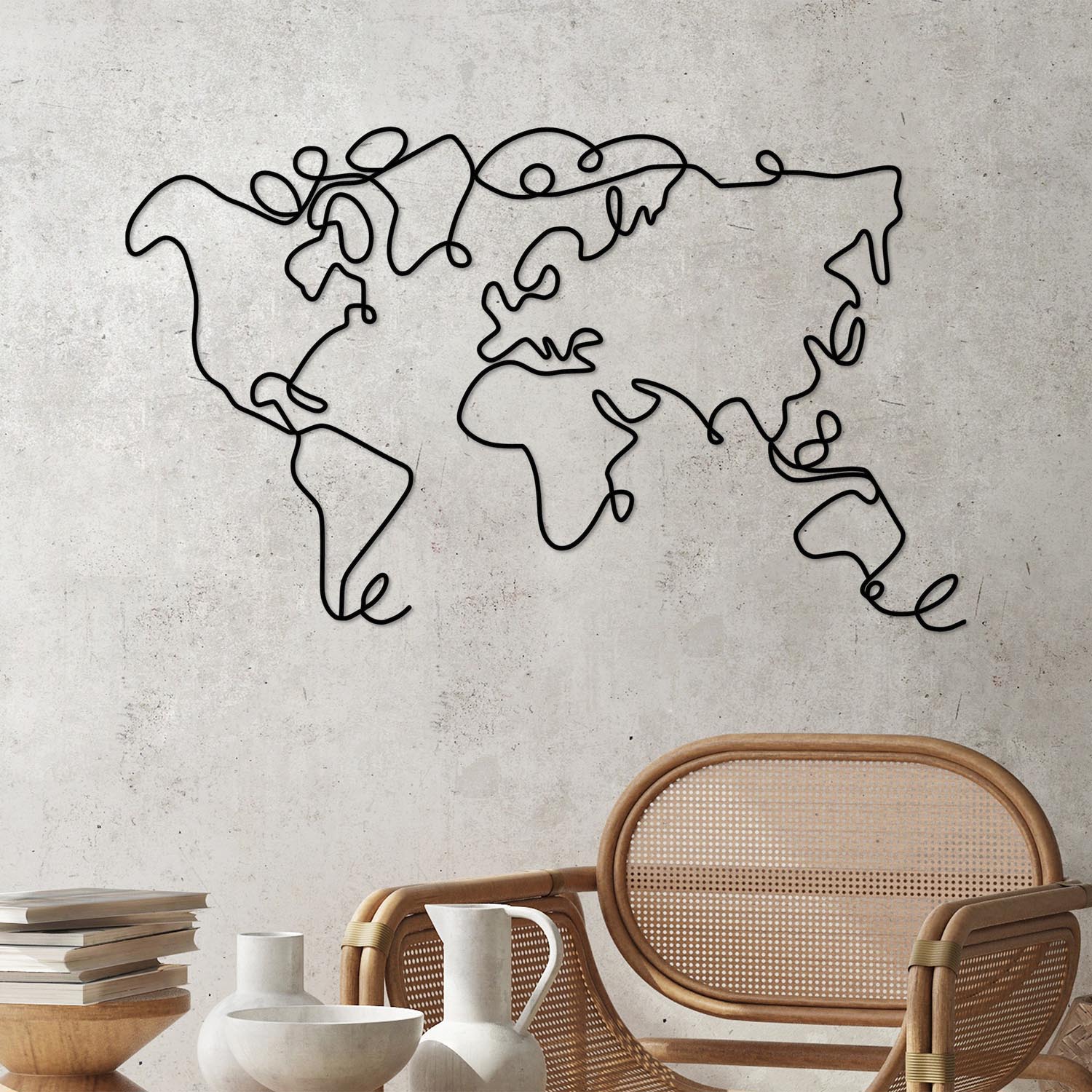 Entdecken Sie die handgefertigte World Map Wanddeko von Wallity in leuchtendem Grün. Ein einzigartiges Kunstwerk für Ihr Zuhause!