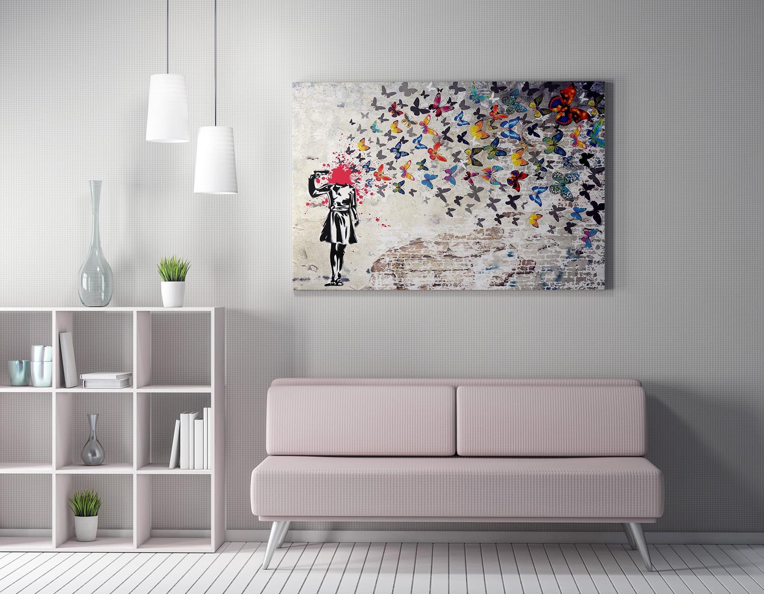 Verleihen Sie Ihrem Raum mit dem gerahmten Bild WY51 (50 x 70) von Wallity einen kreativen Akzent. Banksys Kunst begeistert und inspiriert!