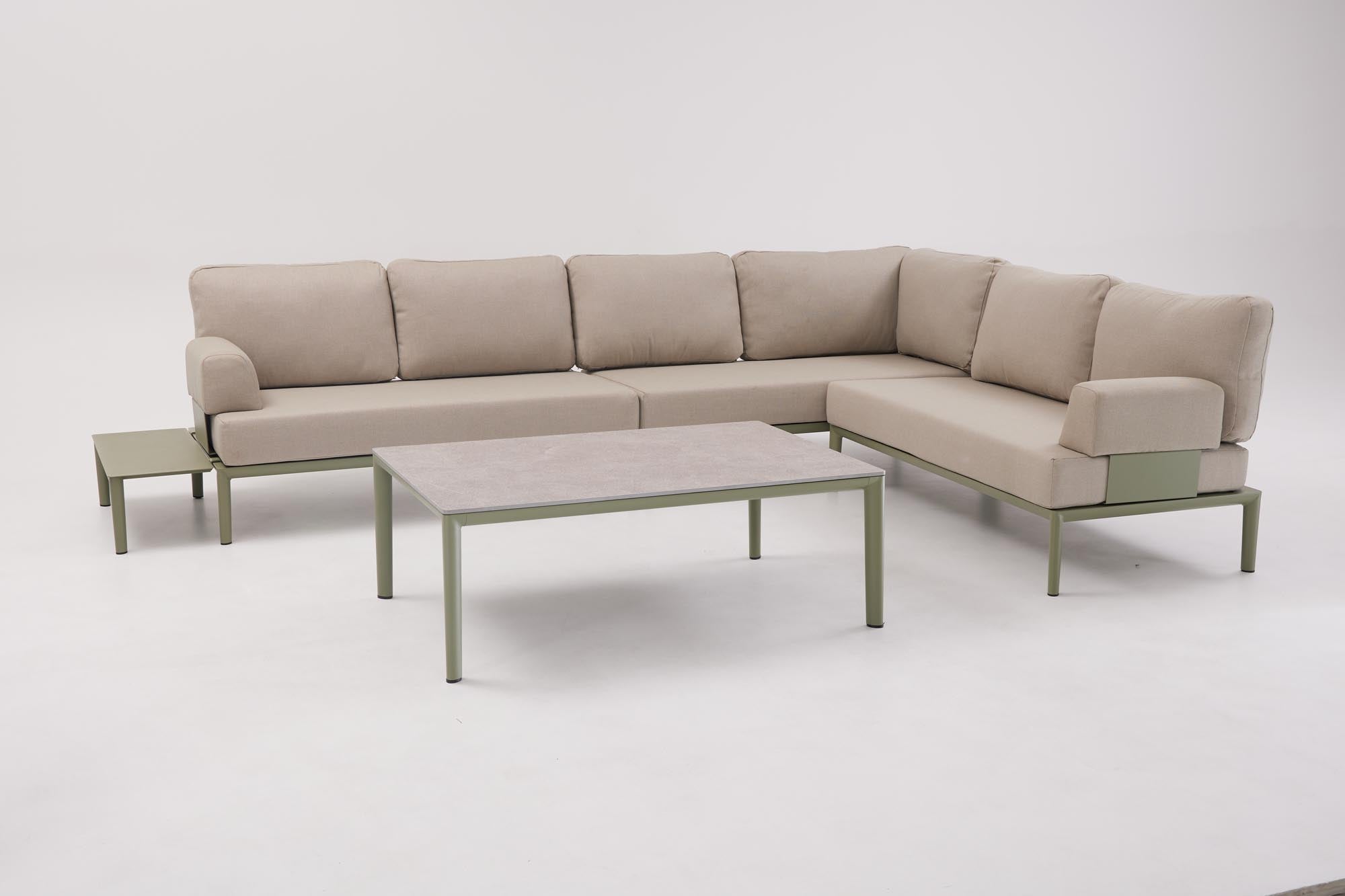 Elegante Armlehne in Oliv-Grün für das Fiore Sofa von Be Garden, ideal für entspannte Momente im Freien und stilvolle Gartenmöbel.