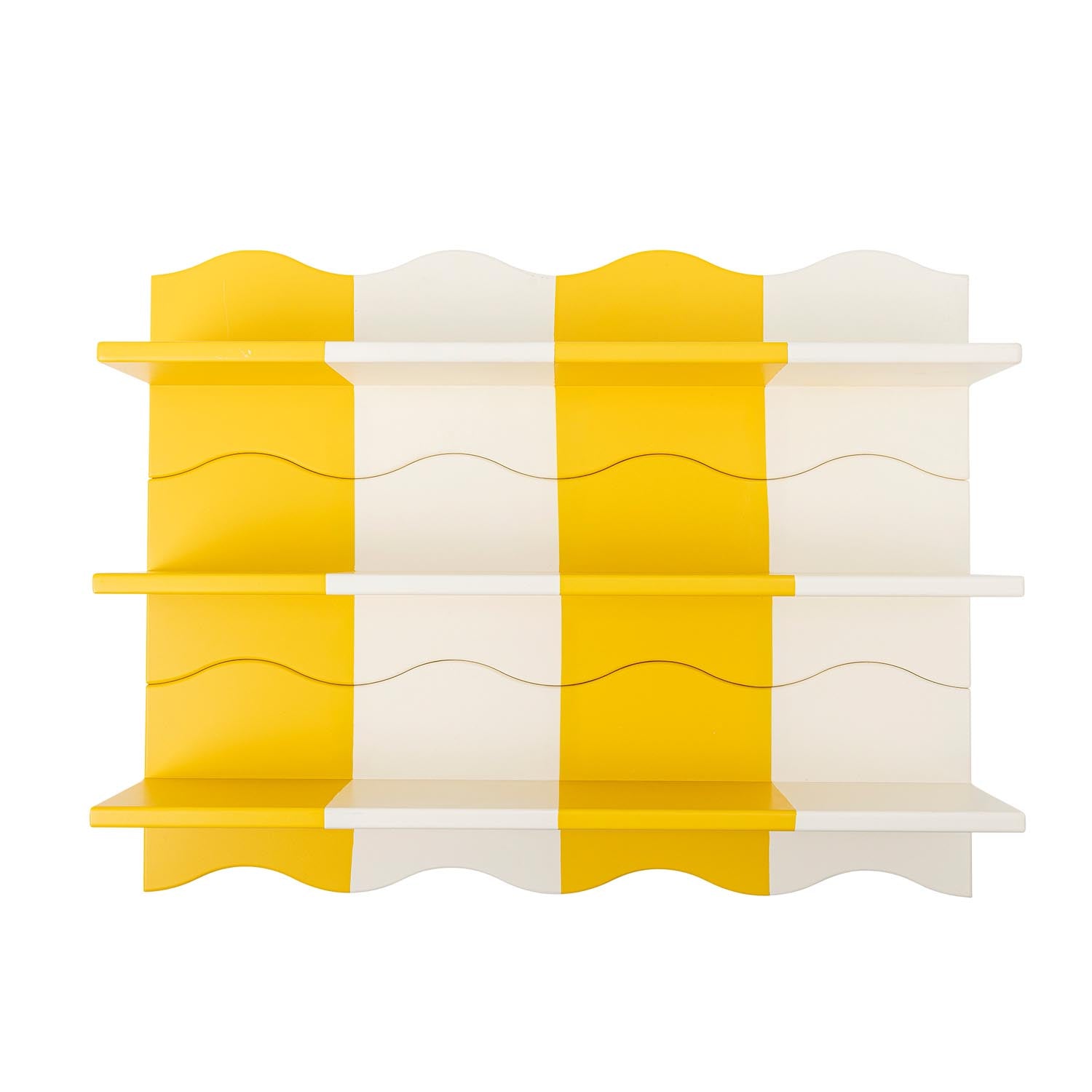 Das Bubbi Regal in strahlendem Gelb von Bloomingville MINI vereint stilvolles Design und praktische Nutzung, ideal für kreative Wandgestaltungen.