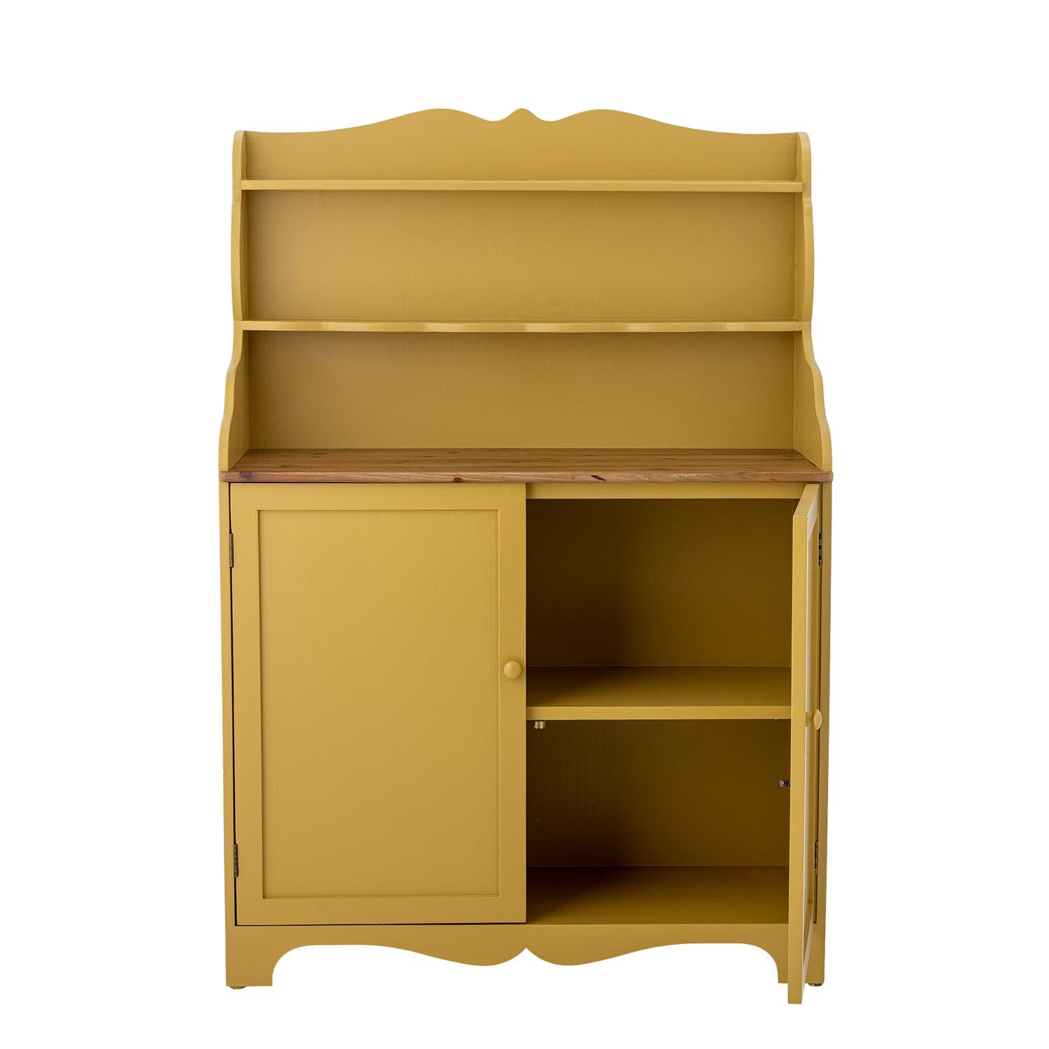 Das Libby Kabinett in leuchtendem Gelb aus Kiefernholz bietet eine charmante Aufbewahrungslösung mit einem Hauch von Retro-Stil.