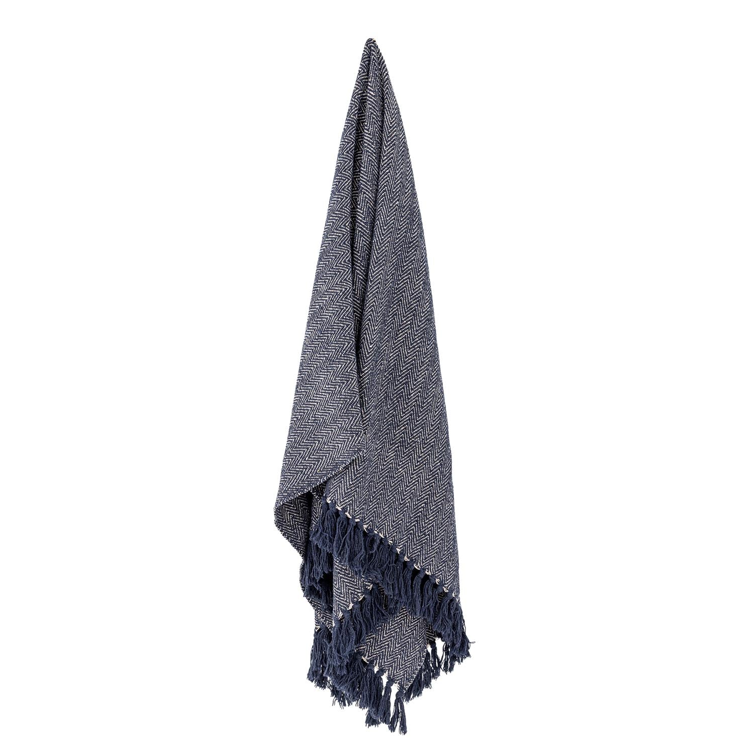 Verleihen Sie Ihrem Raum mit der eleganten Herringbone Decke in Schwarz aus recycelter Baumwolle einen modernen, nachhaltigen Akzent!