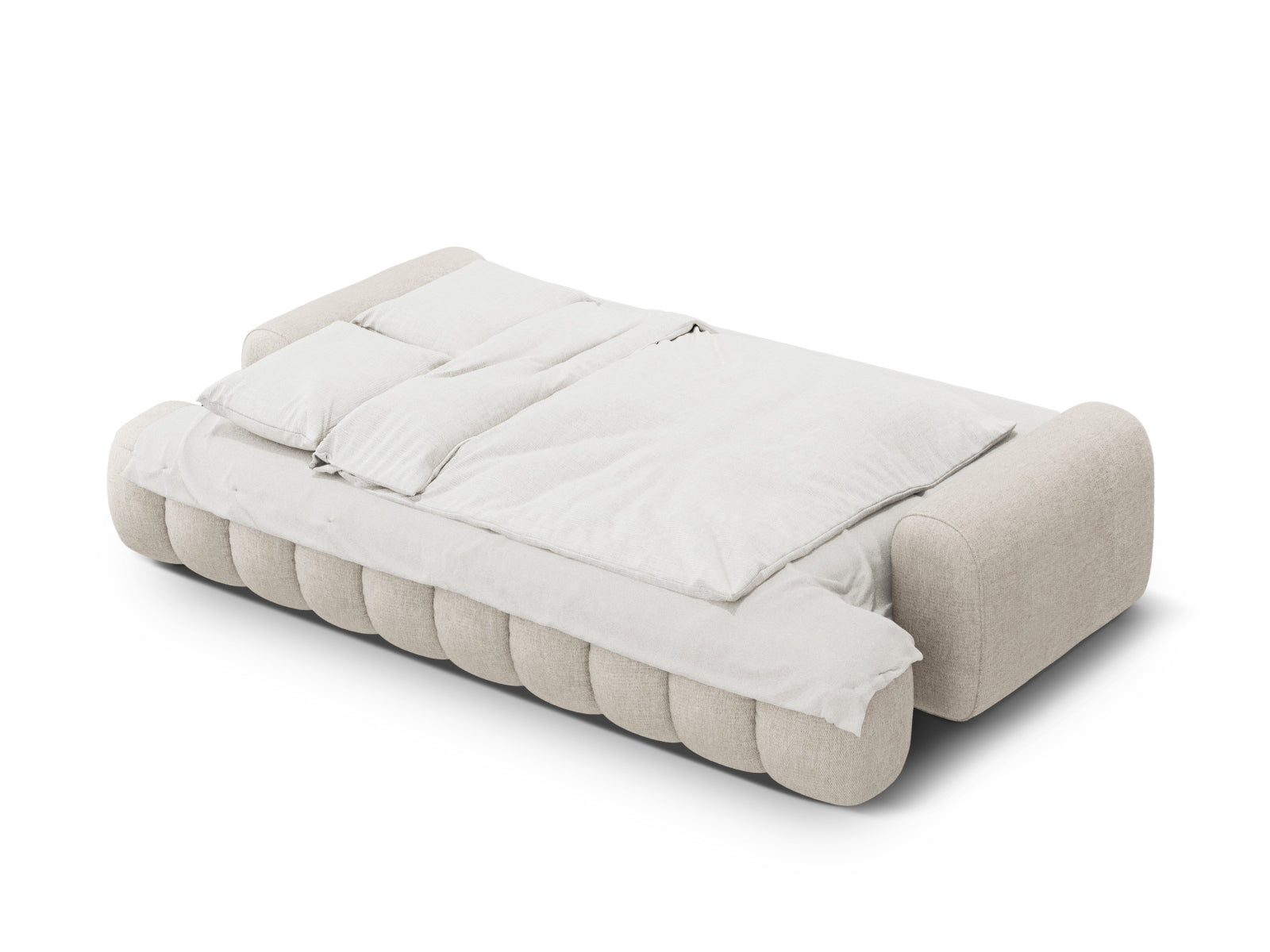 Beige Linz Sofa für 4 Personen, mit praktischer Schlaffunktion und Stauraum, ideal für stilvolle Wohnräume.