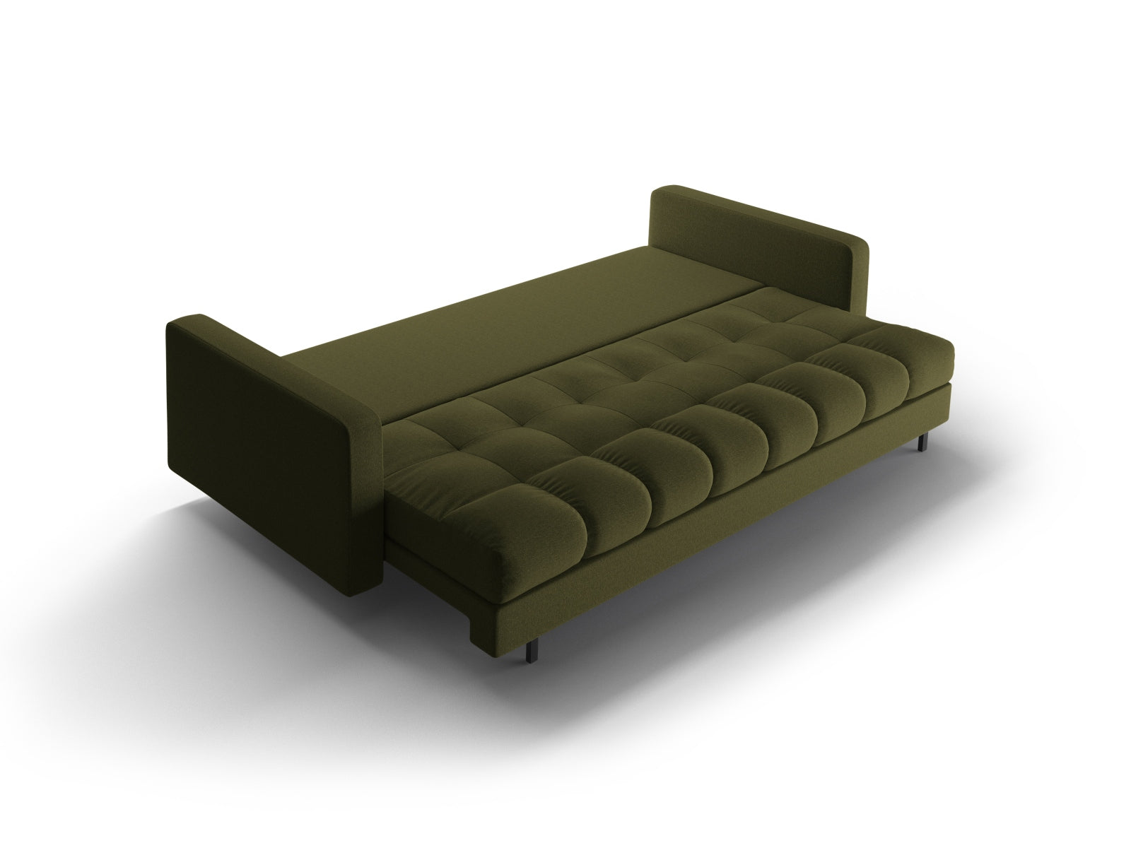 Modernes 3-Sitzer Sofa Bali in ansprechendem Grün, vielseitig einsetzbar als Schlafsofa mit zusätzlichem Stauraum für Ihre Wohnaccessoires.