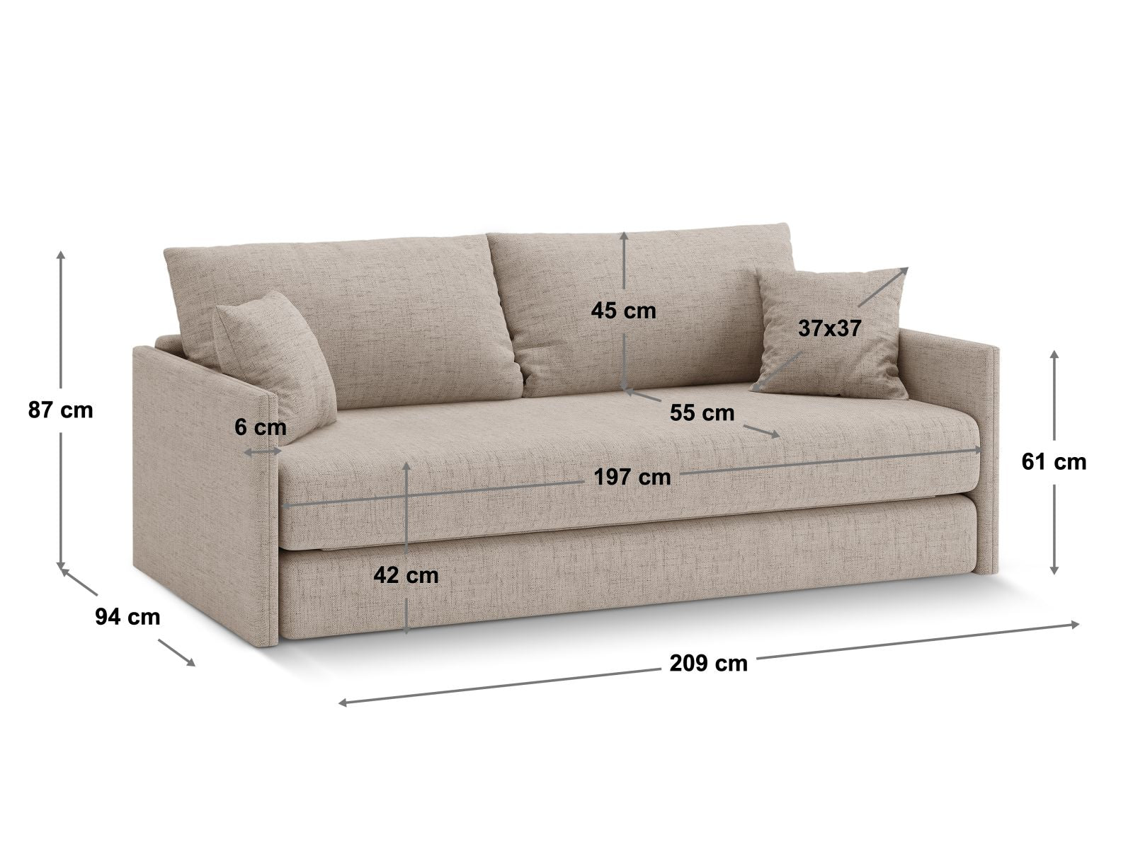Modernes 3-Sitzer Sofa Shannon in ansprechendem Grün, vielseitig einsetzbar als Schlafsofa für Gäste und entspannte Momente.