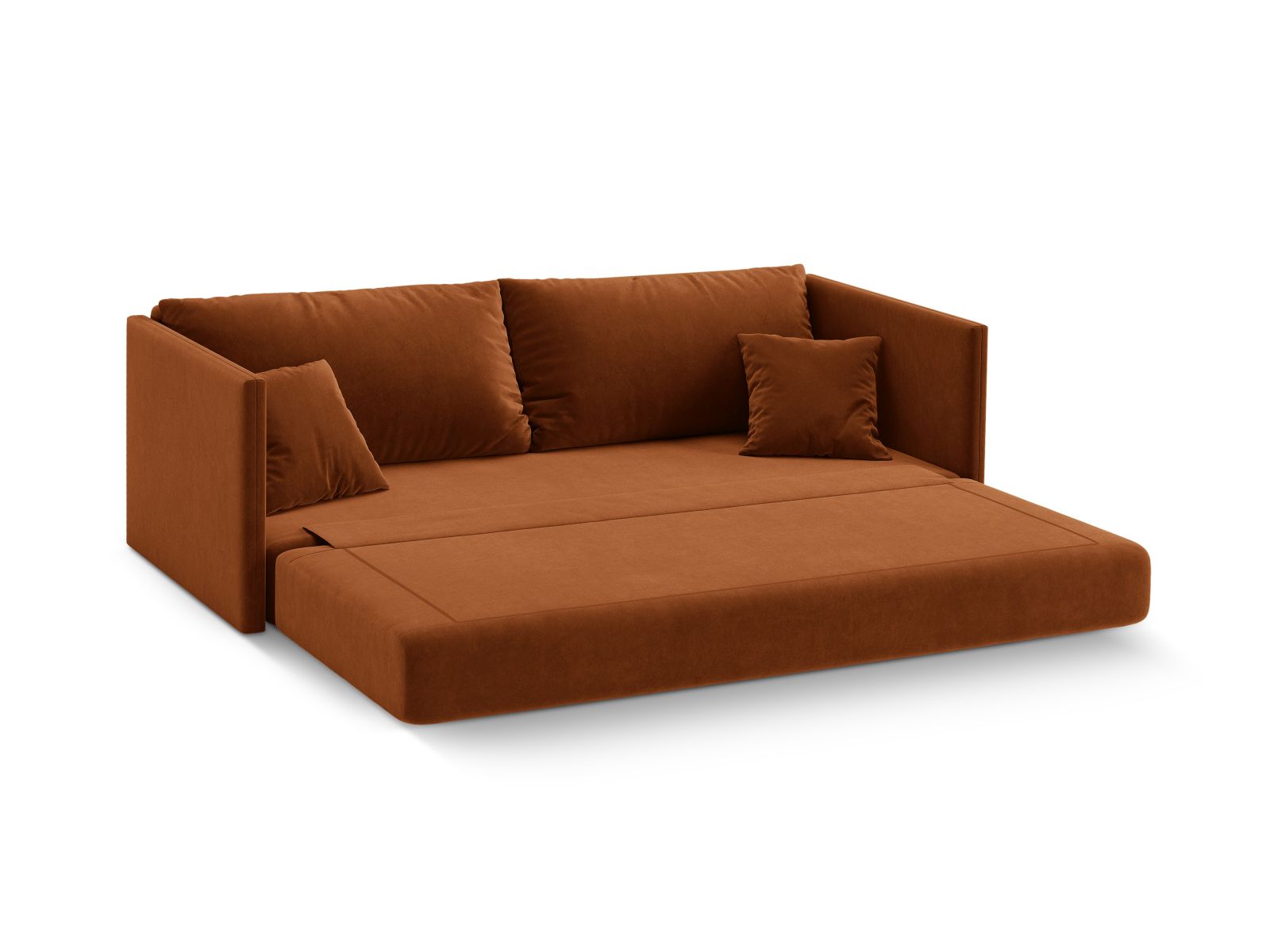 Elegantes 3-Sitzer Sofa Shannon in warmem Terracotta, ideal als Schlafgelegenheit und für stilvolle Wohnräume.