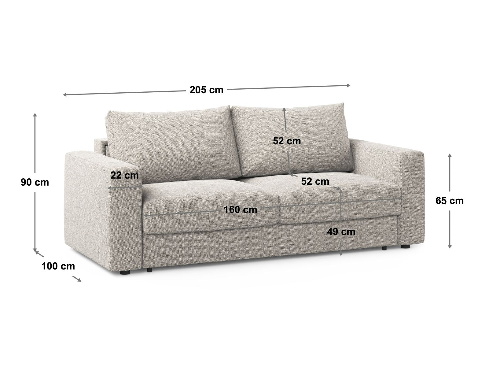 Modernes 3-Sitzer Sofa Grena in sanftem Grau, vielseitig einsetzbar als komfortables Bettsofa für entspannte Nächte.