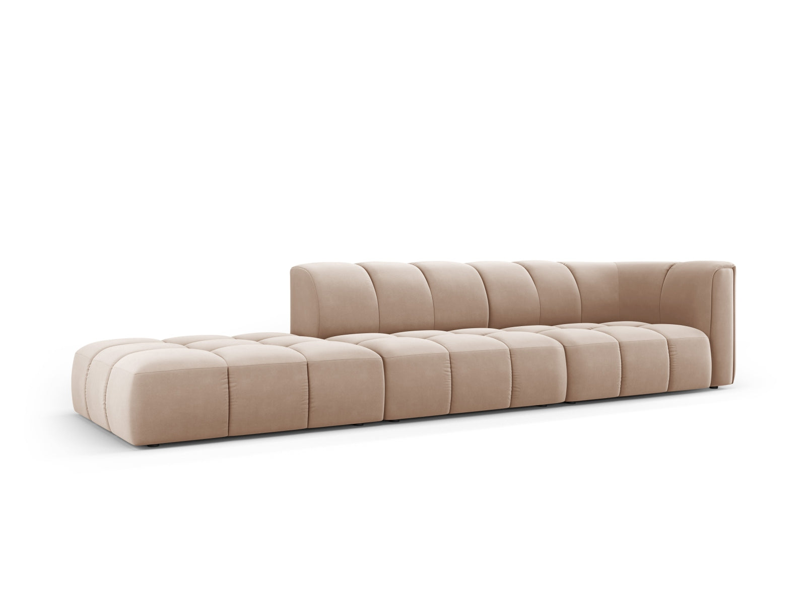 Beige-Bluvel 4-Sitzer Modular Sofa links Moritz, stilvolles und modernes Design für Ihr Wohnzimmer, erhältlich bei KAQTU Design AG.