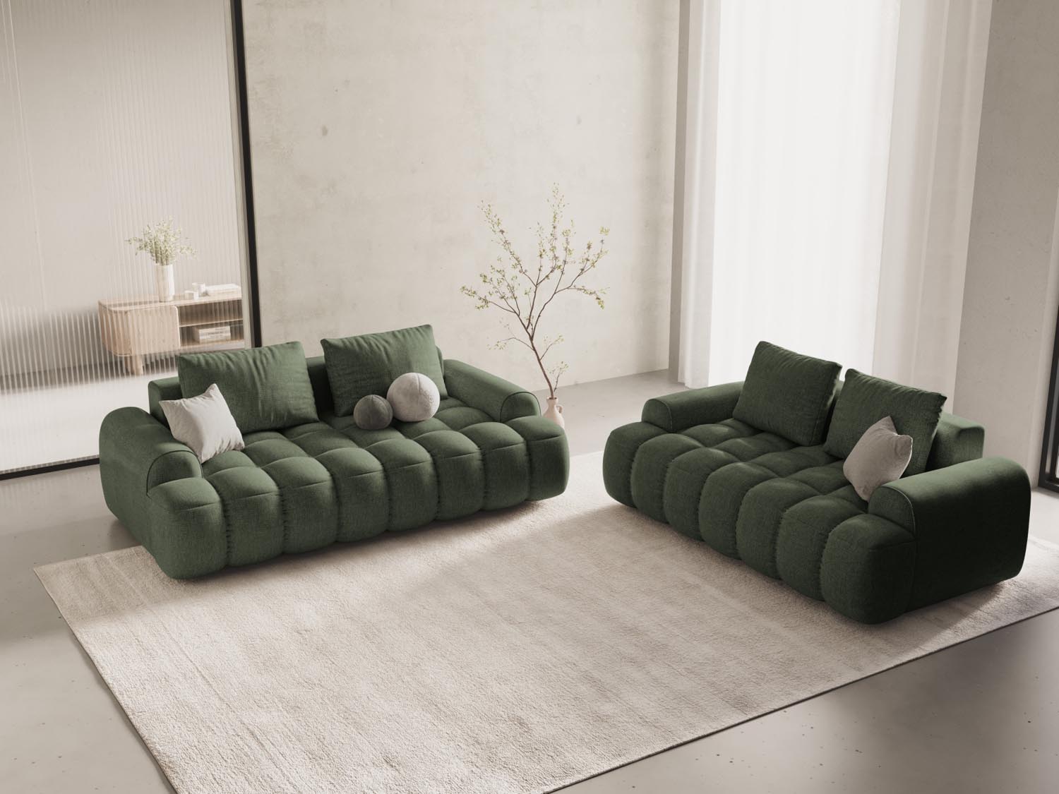 Elegantes Linz 3-Sitzer Sofa in Dunkelolivgrün, stilvoll und modern, ideal für jedes Wohnzimmer, präsentiert von KAQTU Design AG.