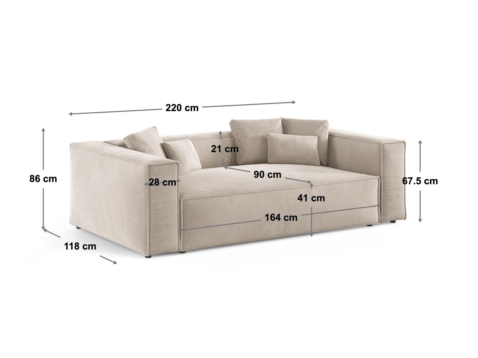 Modernes 3-Sitzer Sofa Aveiro in edlem Dunkelbeige, perfekt für stilvolle Wohnzimmer und gemütliche Entspannung, erhältlich bei KAQTU.
