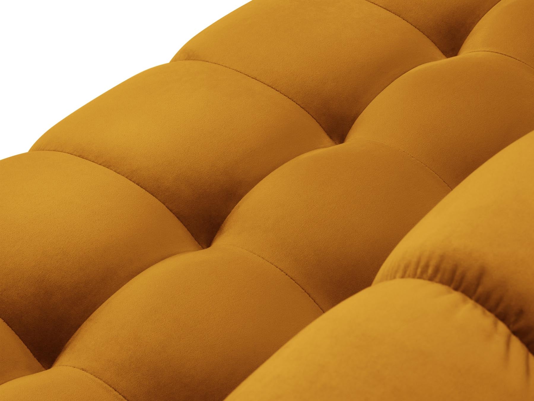 Modernes 4-Sitzer Sofa Bali in leuchtendem Gelb-Bluvel, perfekt für gemütliche Stunden und stilvolle Wohnräume.