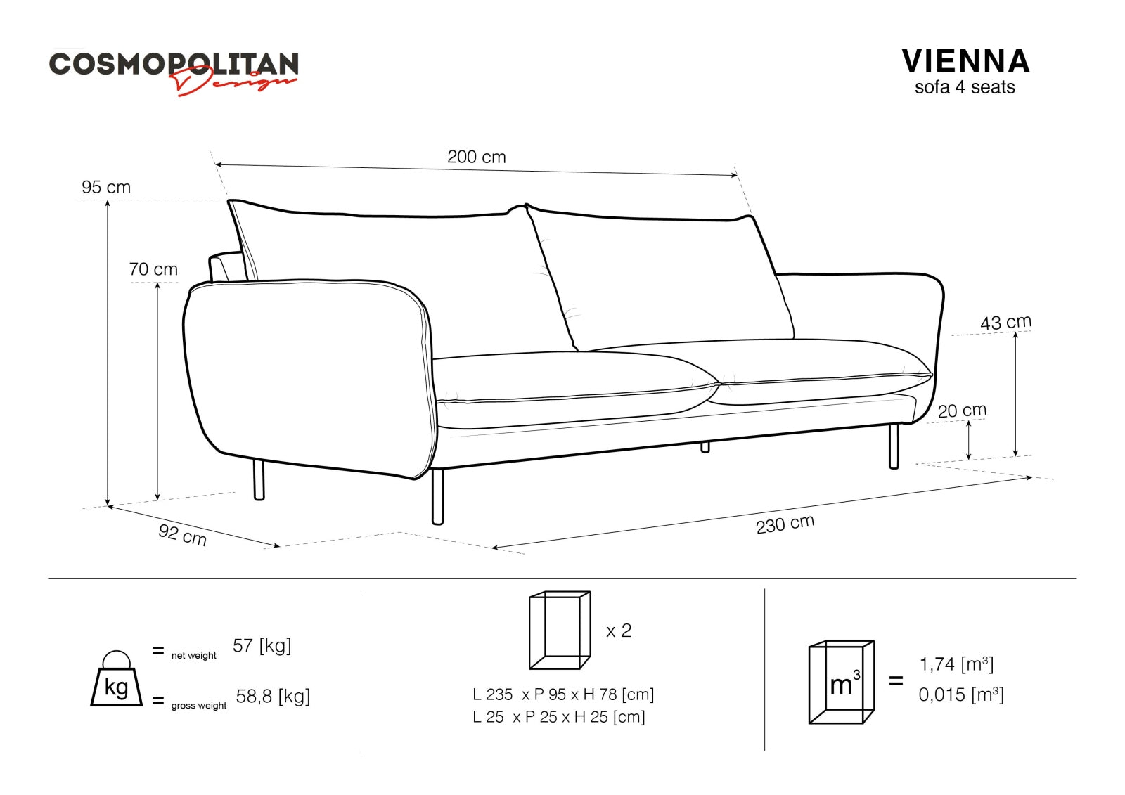 Elegantes 4-Sitzer Sofa "Vienna" in zartem Beige, aus luxuriösem Boucle-Stoff, ideal für stilvolle Wohnräume und gemütliche Abende.