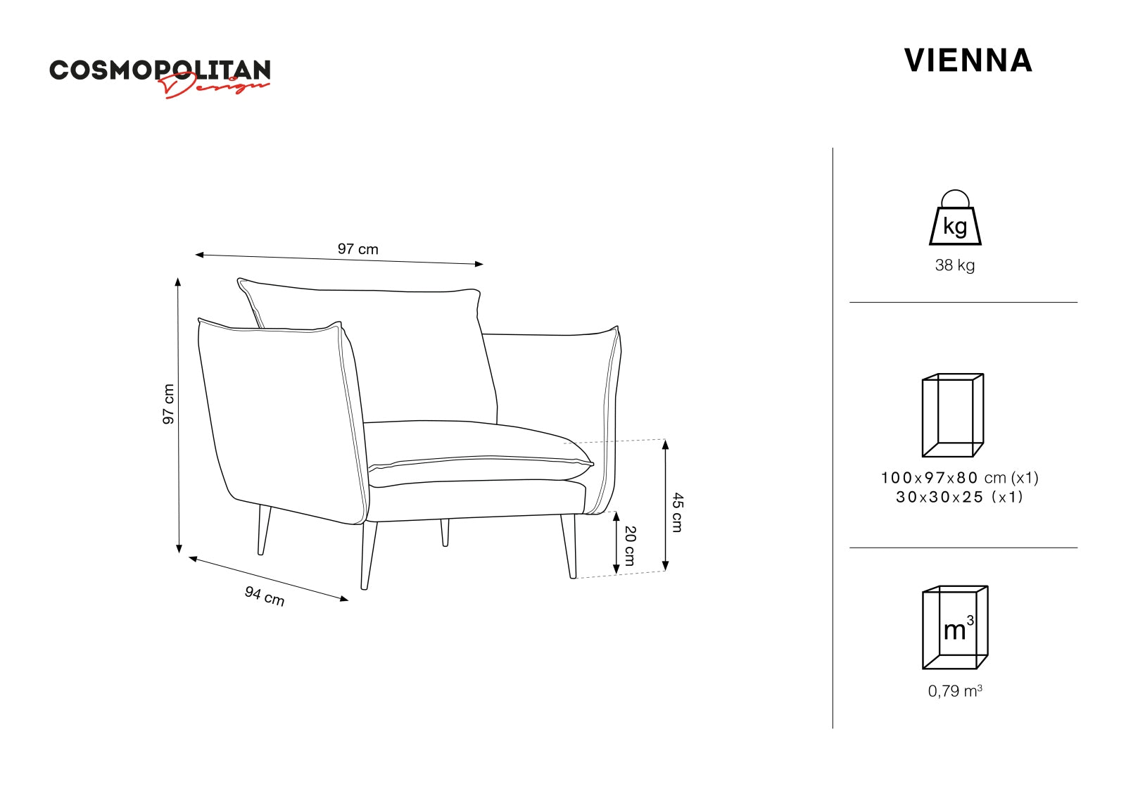 Moderner Vienna Sessel mit einem komfortablen 1-Sitz-Design in dezenten Grautönen, perfekt für gemütliche Leseecken und stilvolle Einrichtungen.