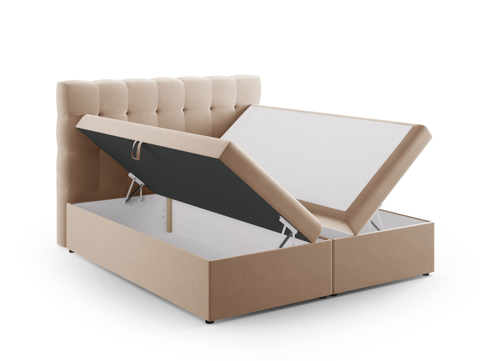 Elegantes Boxspring Bett Set Bali in 180 cm, in sanftem Beige-Bluvel, ideal für ein modernes und komfortables Schlafzimmer.