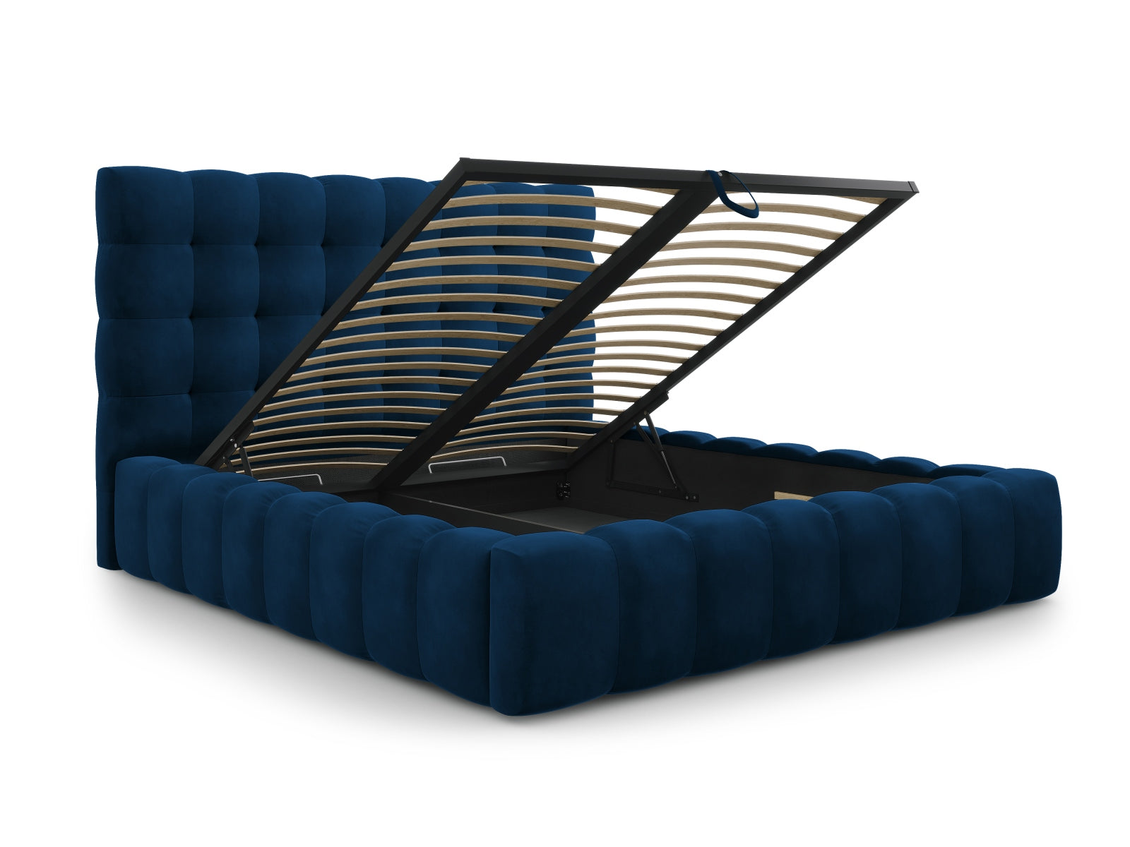 Modernes Bali Bett in Royal Blue, 140 cm, mit praktischem Stauraum und ansprechendem Kopfteil – ideal für stilvolle Schlafzimmer.