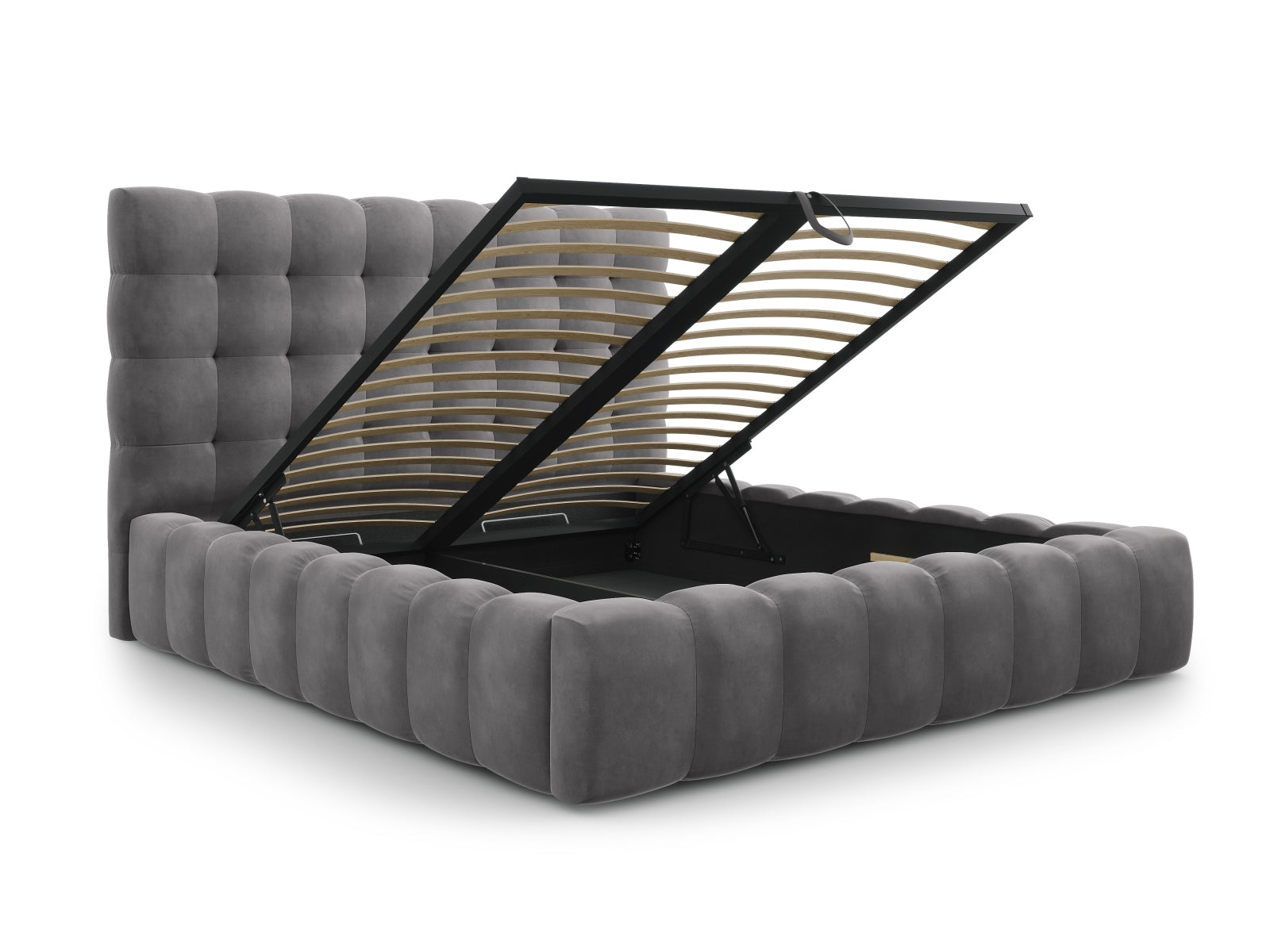Modernes Bali Bett mit integriertem Stauraum und ansprechendem Kopfteil, 200 cm breit, perfekt für stilvolle Schlafzimmergestaltung.