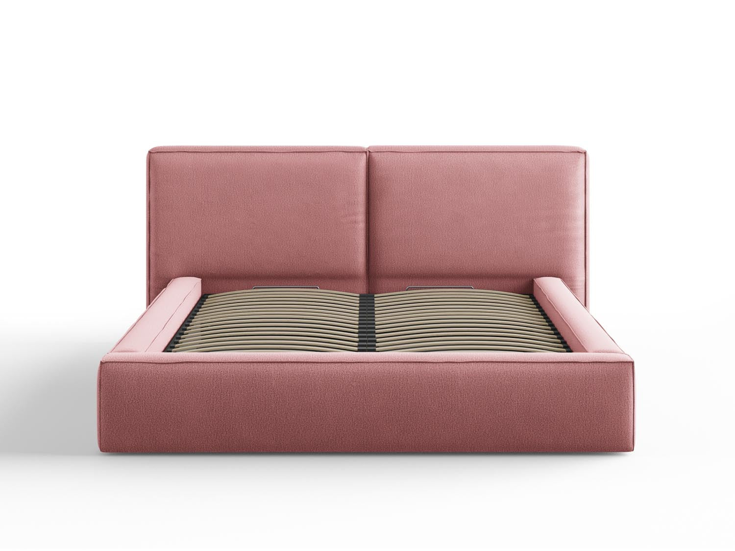 Elegantes Arendal Bett in Pink-Megan mit praktischem Stauraum und doppeltem Kopfteil, ideal für stilvolle Schlafzimmer.