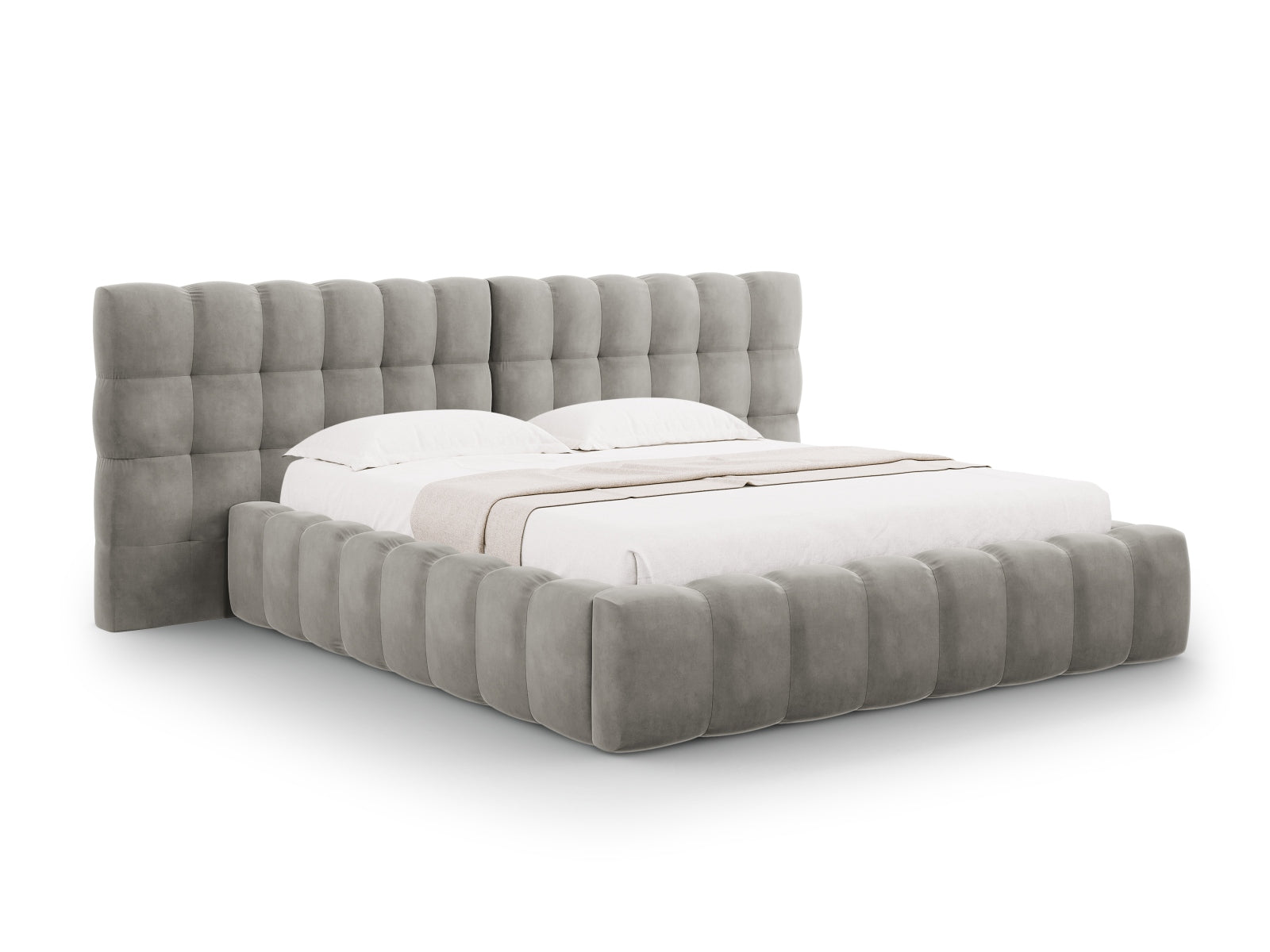 Bali Bett mit Stauraum With Double Kopfteil 180cm in Light Grey-Bluvel präsentiert im Onlineshop von KAQTU Design AG. Bett ist von Cosmopolitan Design