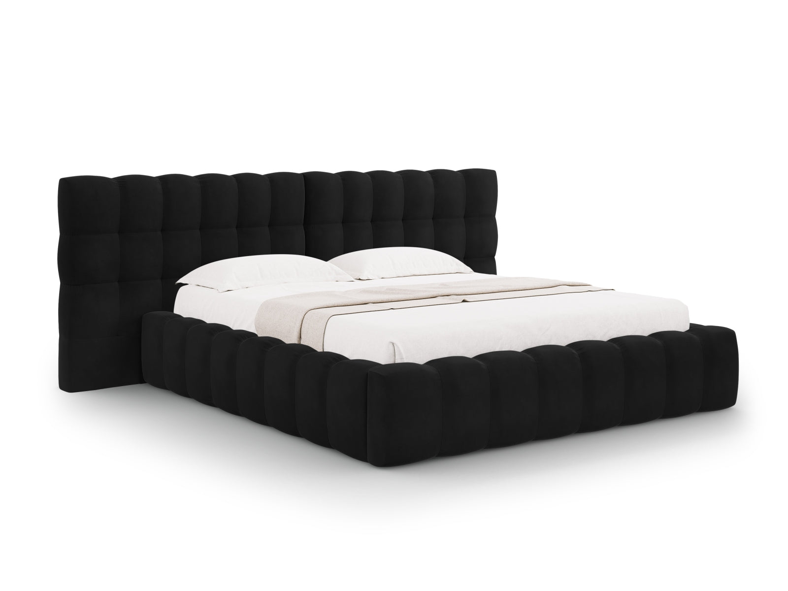 Bali Bett mit Stauraum With Double Kopfteil 180cm in Black-Bluvel präsentiert im Onlineshop von KAQTU Design AG. Bett ist von Cosmopolitan Design