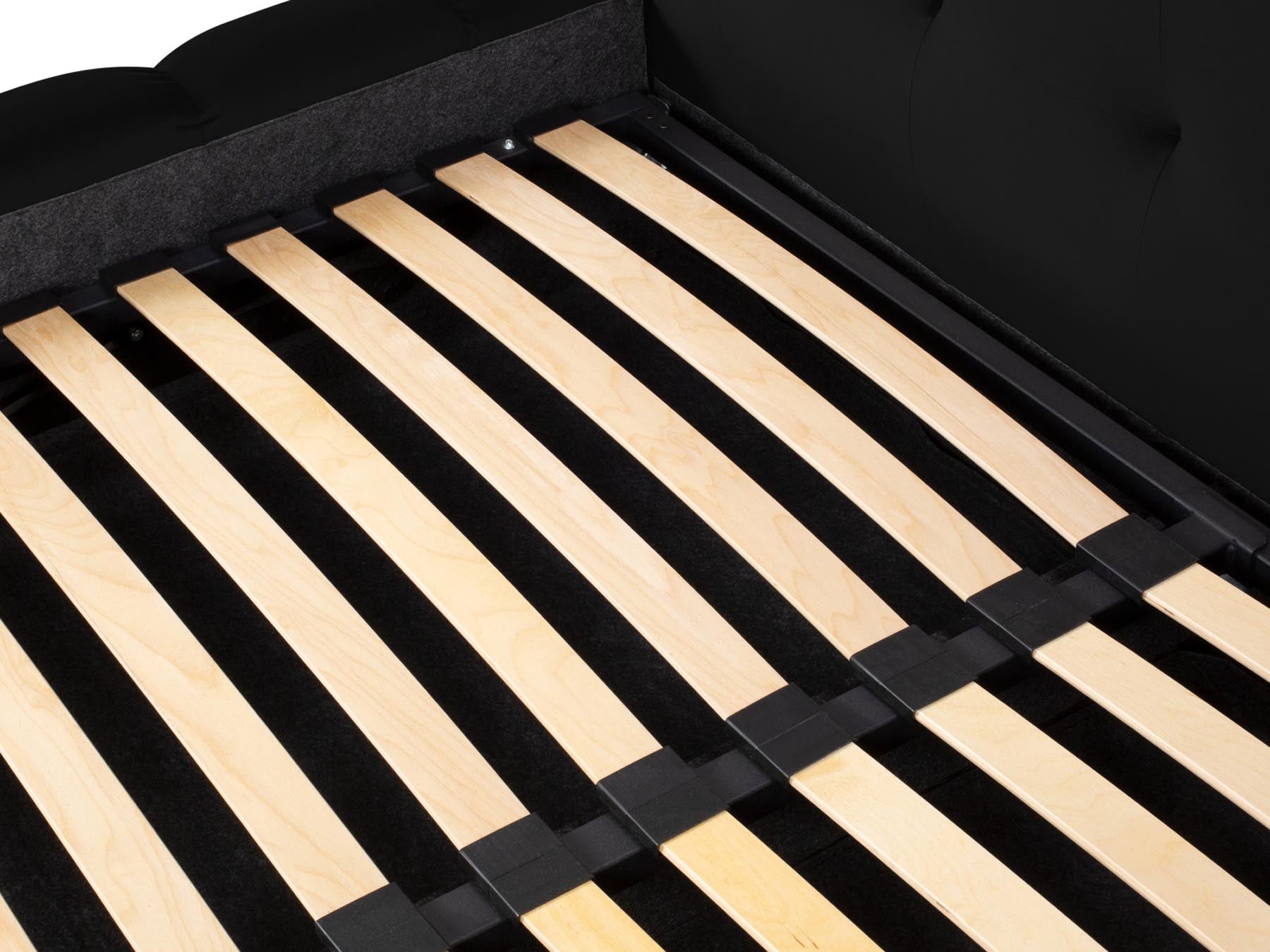 Stylisches Bali Bett mit doppeltem Kopfteil und integriertem Stauraum in Black-Bluvel, perfekt für zeitgemäße Schlafräume.