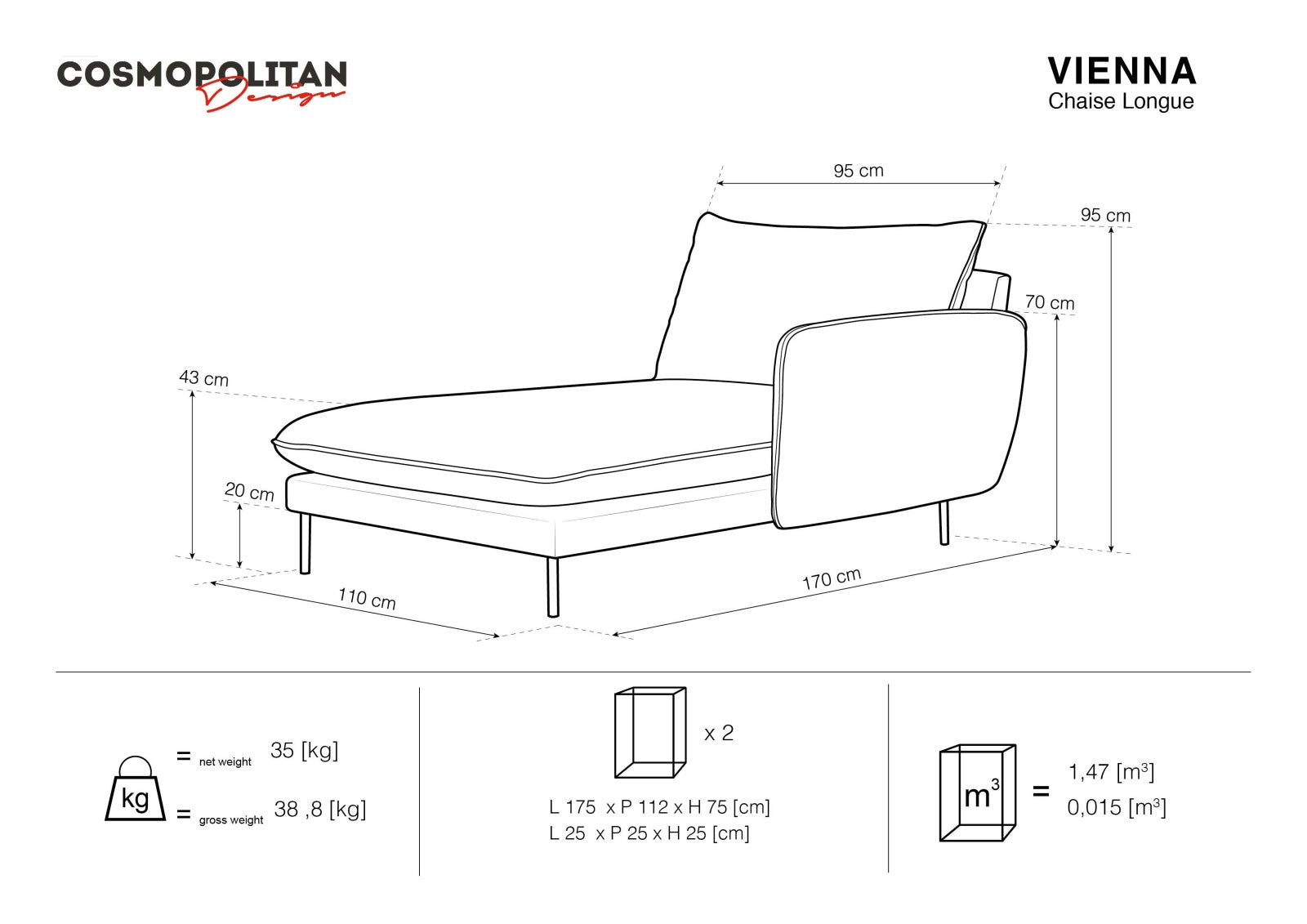 Modernes Vienna Sofa Chaise Lounge in edlem Dunkelgrau, mit luxuriösen goldenen Details, ideal für ein geschmackvolles Ambiente.