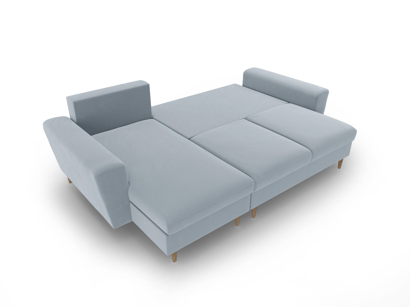 Stylisches Kyoto Ecksofa in sanftem Hellblau, 4-Sitzer mit praktischer Schlaffunktion und Stauraum, perfekt für entspannte Stunden und Übernachtungsgäste.
