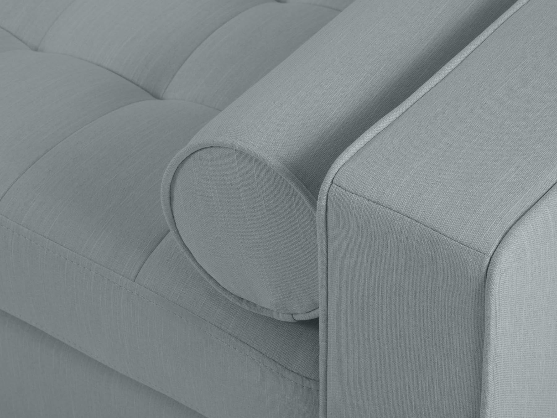 Elegantes 5-Sitzer Ecksofa links Aspen in trendigem Blue-Melva, ideal für entspannte Abende und mit praktischem Stauraum für zusätzlichen Platz.