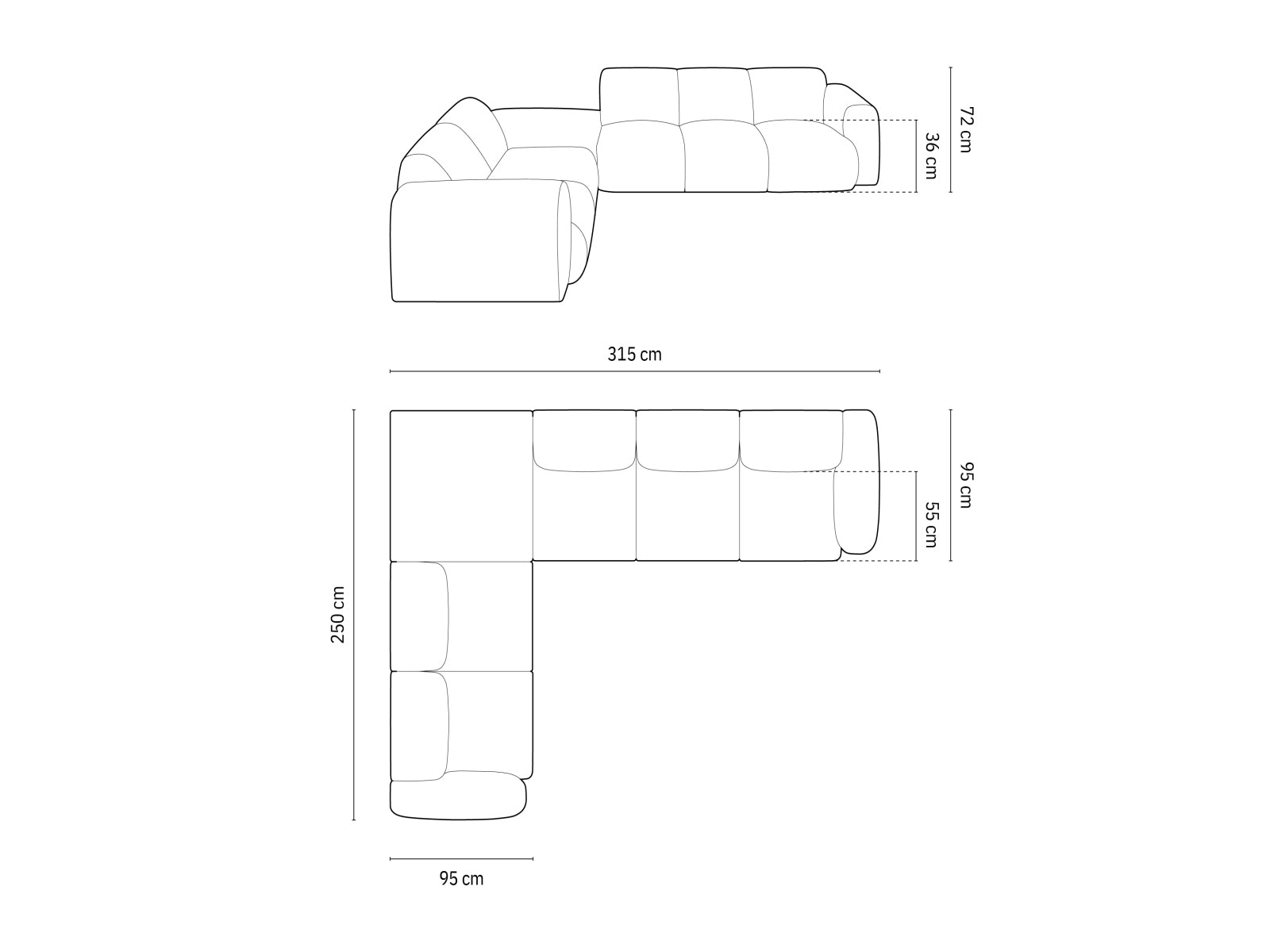 Stylisches Nolio Velour Ecksofa links in luxuriösem Dunkelgrau, großzügiger 4-Sitzer mit 250 cm, ideal für stilvolle Wohnräume von Cosmopolitan Design.
