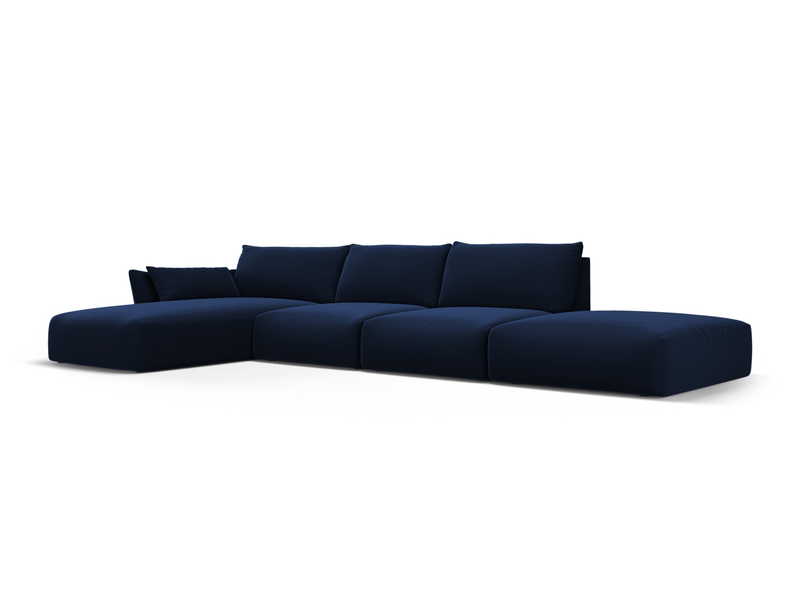 Elegantes 5-Sitzer Ecksofa links Matera in Royal Blue, ideal für moderne Wohnkonzepte, vereint Komfort und zeitgemäßes Design.