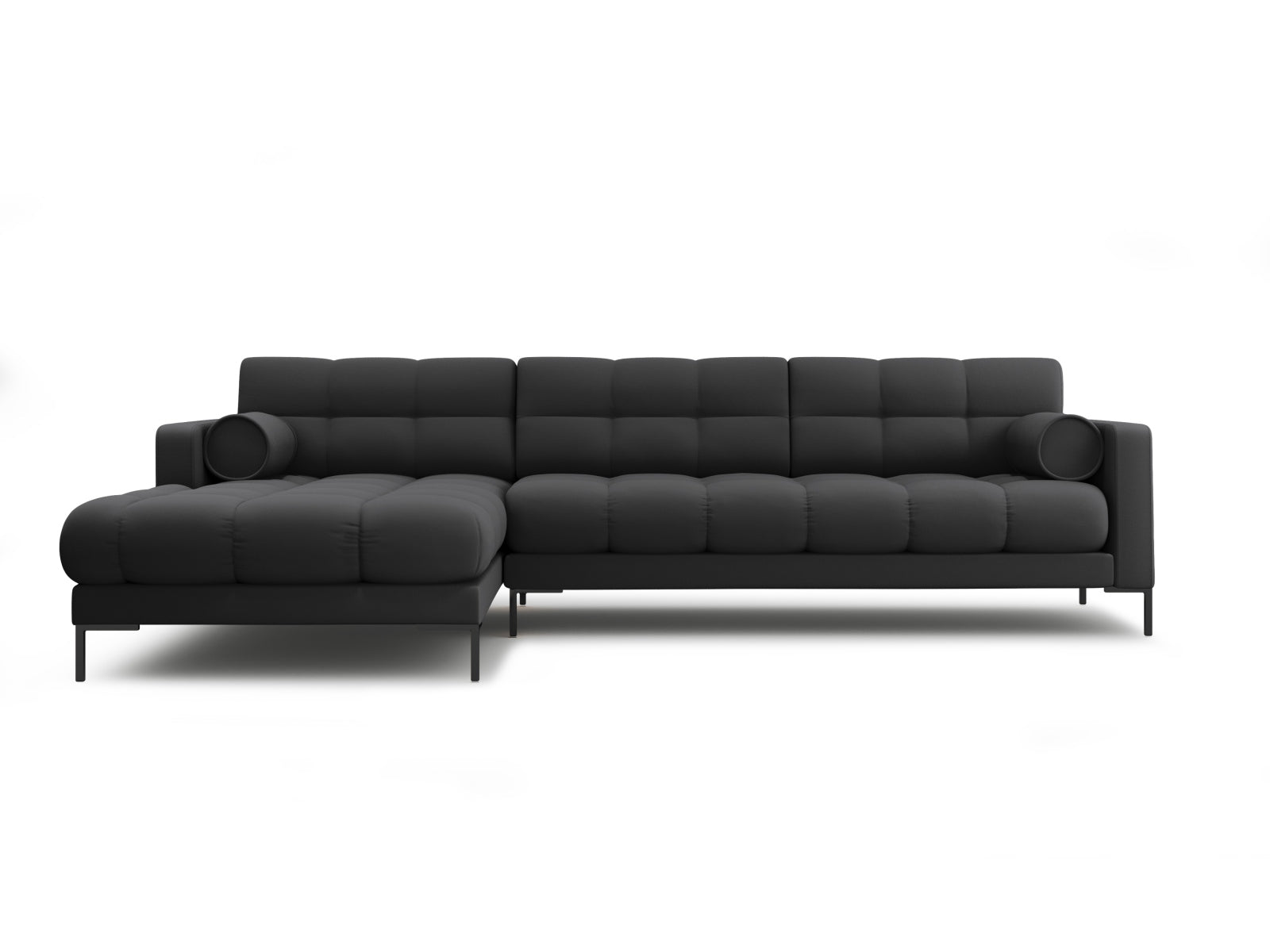 Modernes 5-Sitzer Ecksofa links Bali in leuchtendem Gelb-Bluvel, ideal für entspannte Abende und elegantes Wohndesign.